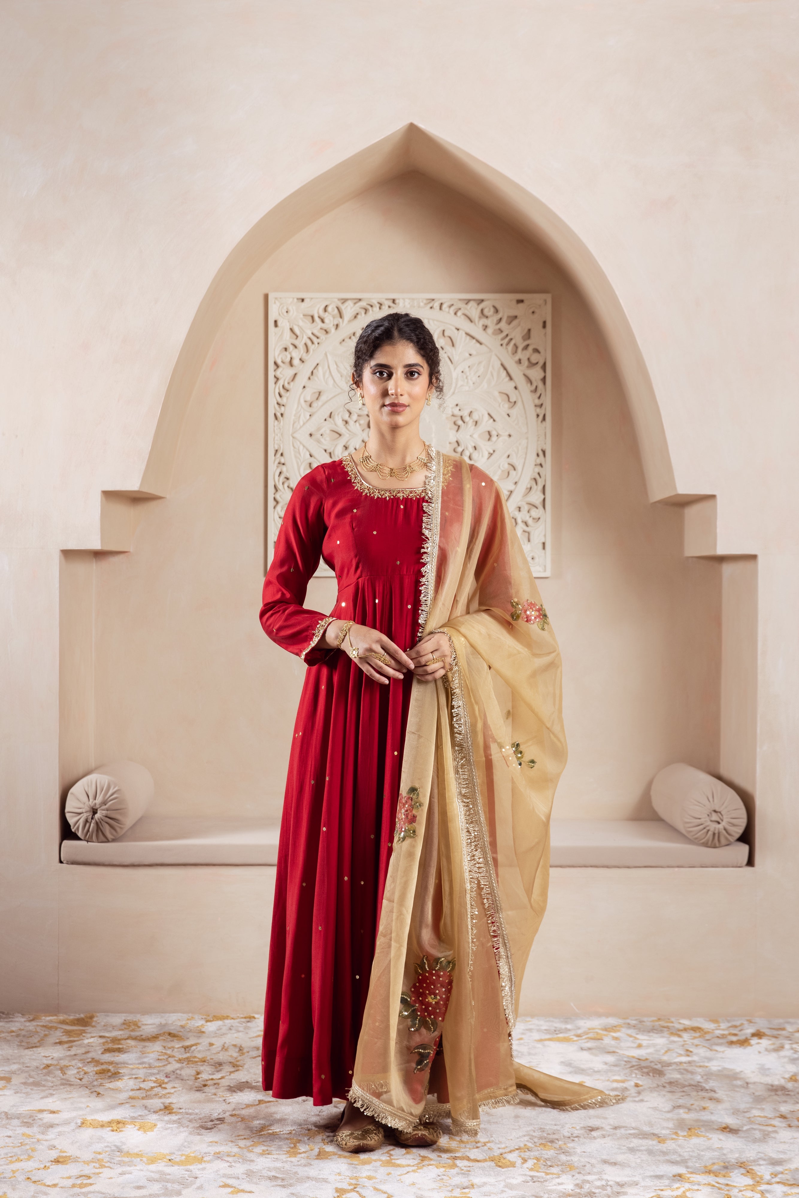 GULNAZ Maroon hand painted Anarkali set