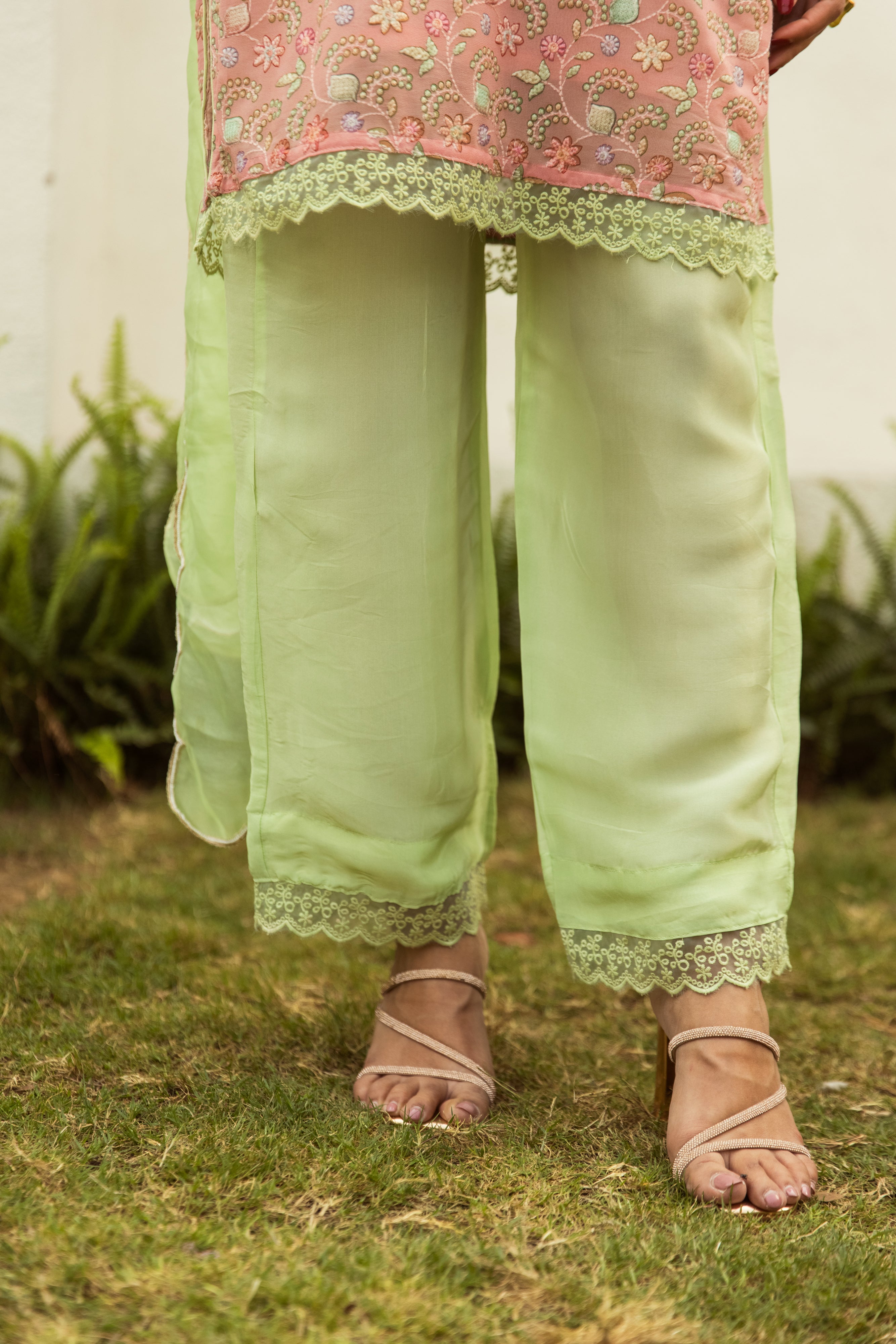 Noor Peach embroidered set