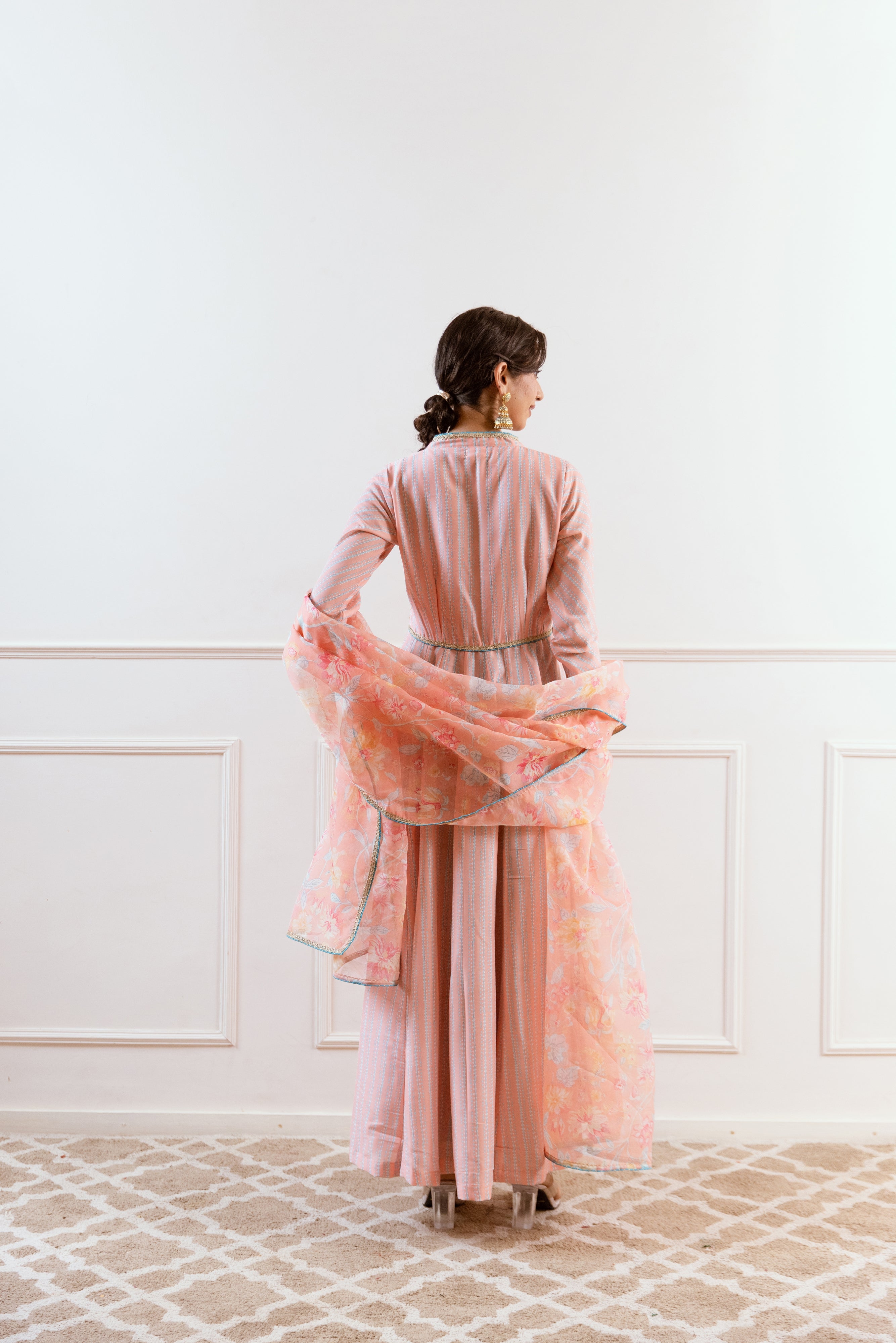 Salma Sitara Peach floral Anarkali set