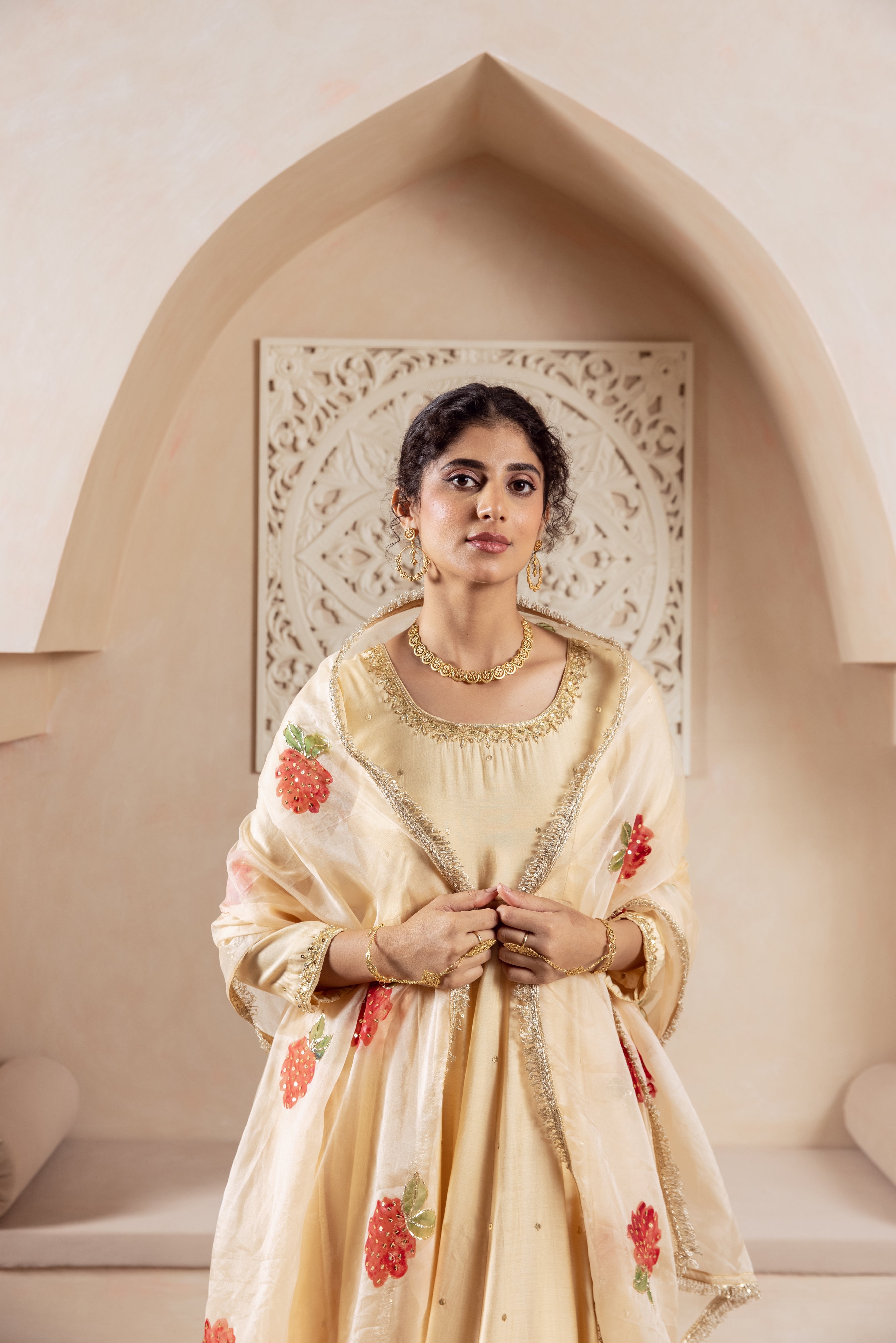 GULNAZ Golden hand painted Anarkali set