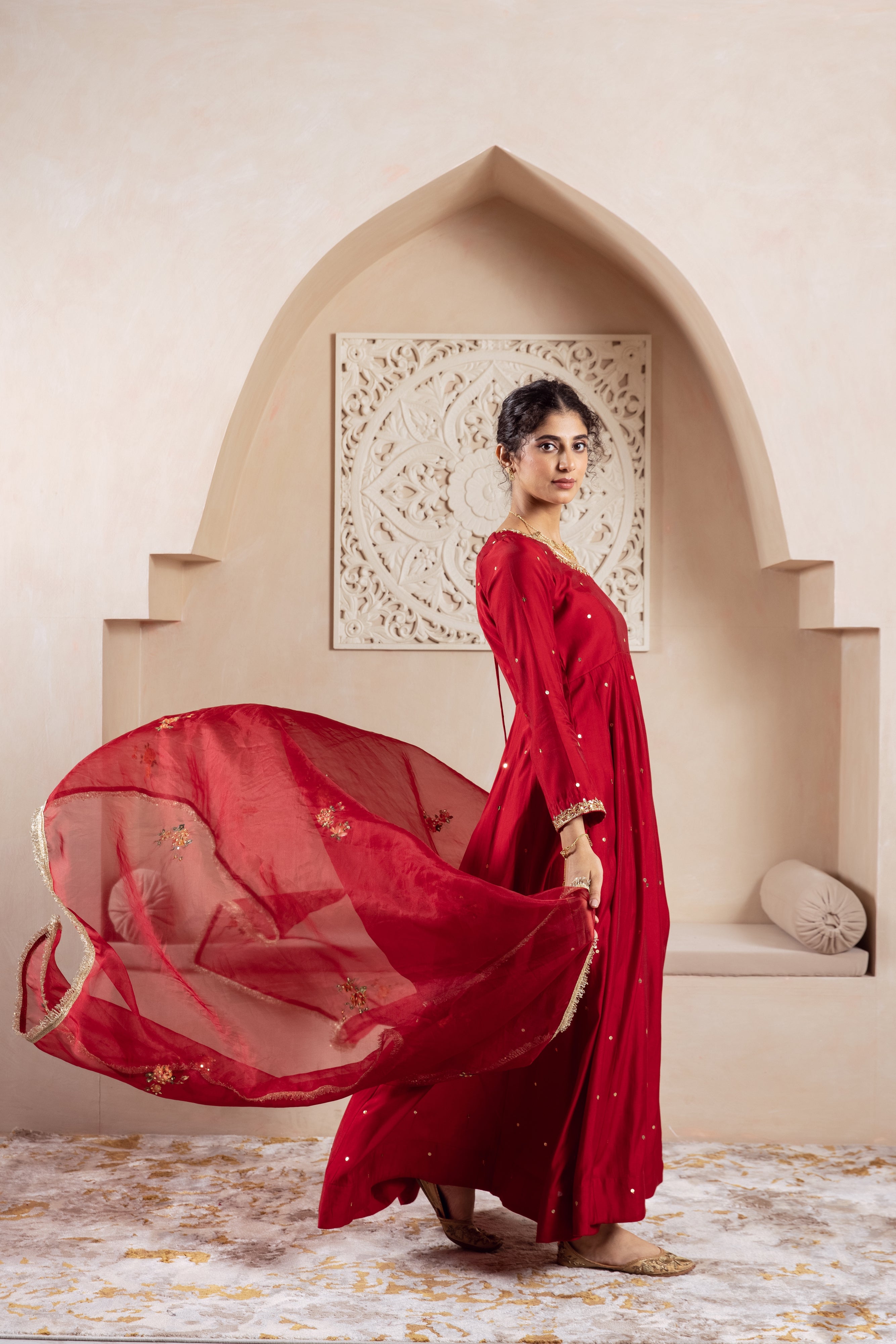 GULNAZ Maroon rose hand painted Anarkali set