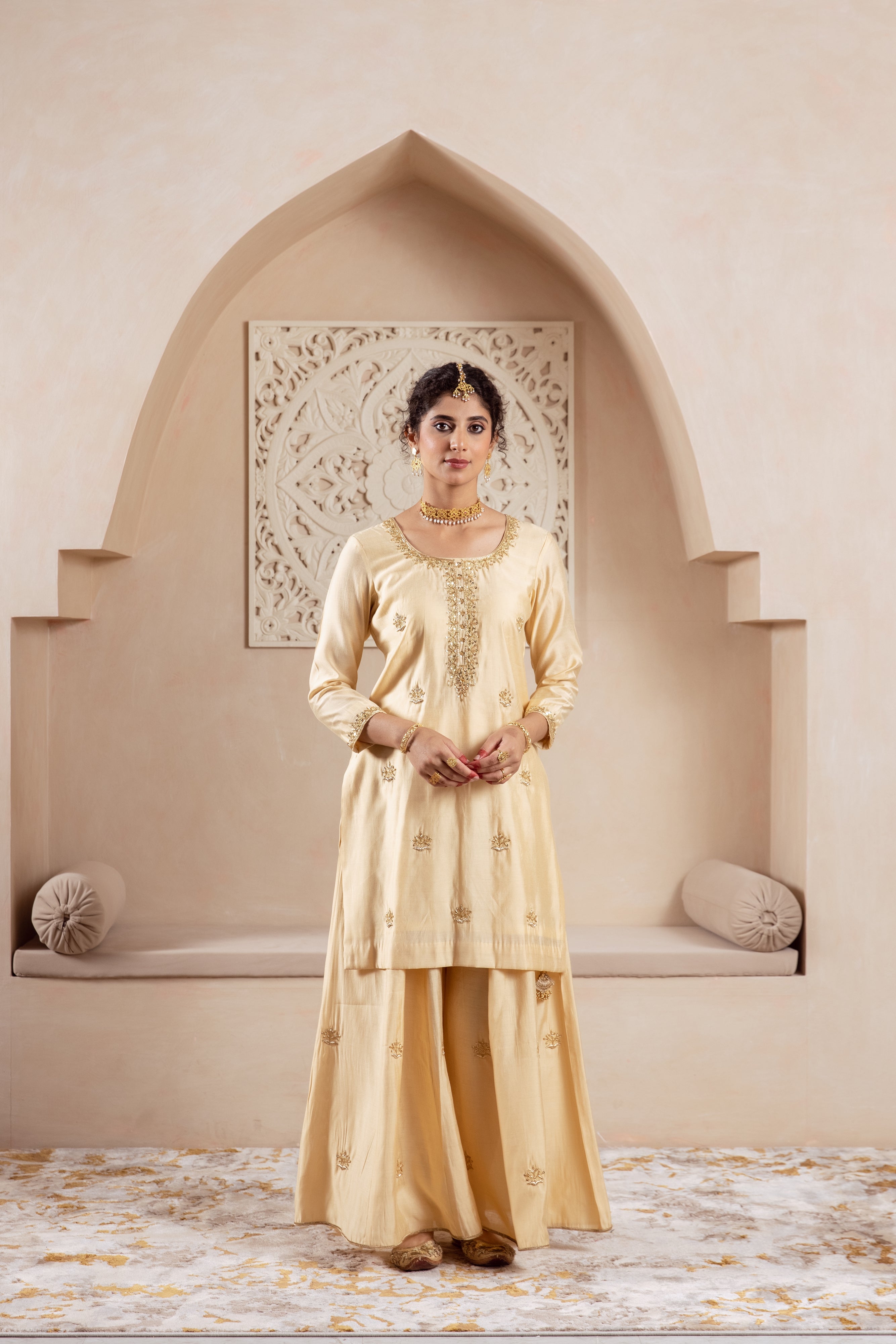 GULNAZ golden hand painted sharara set