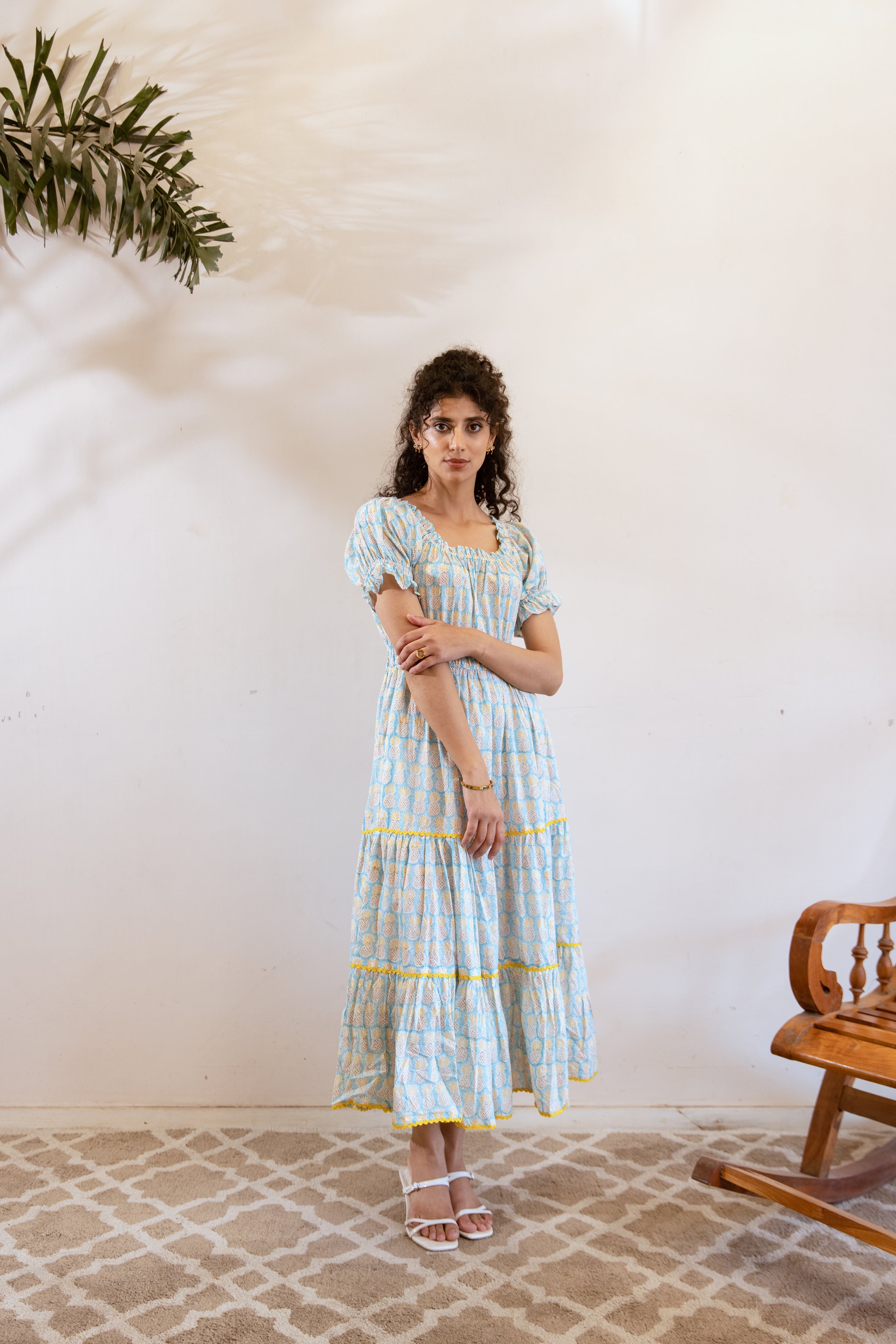 Turquoise Pineapple handblock dress