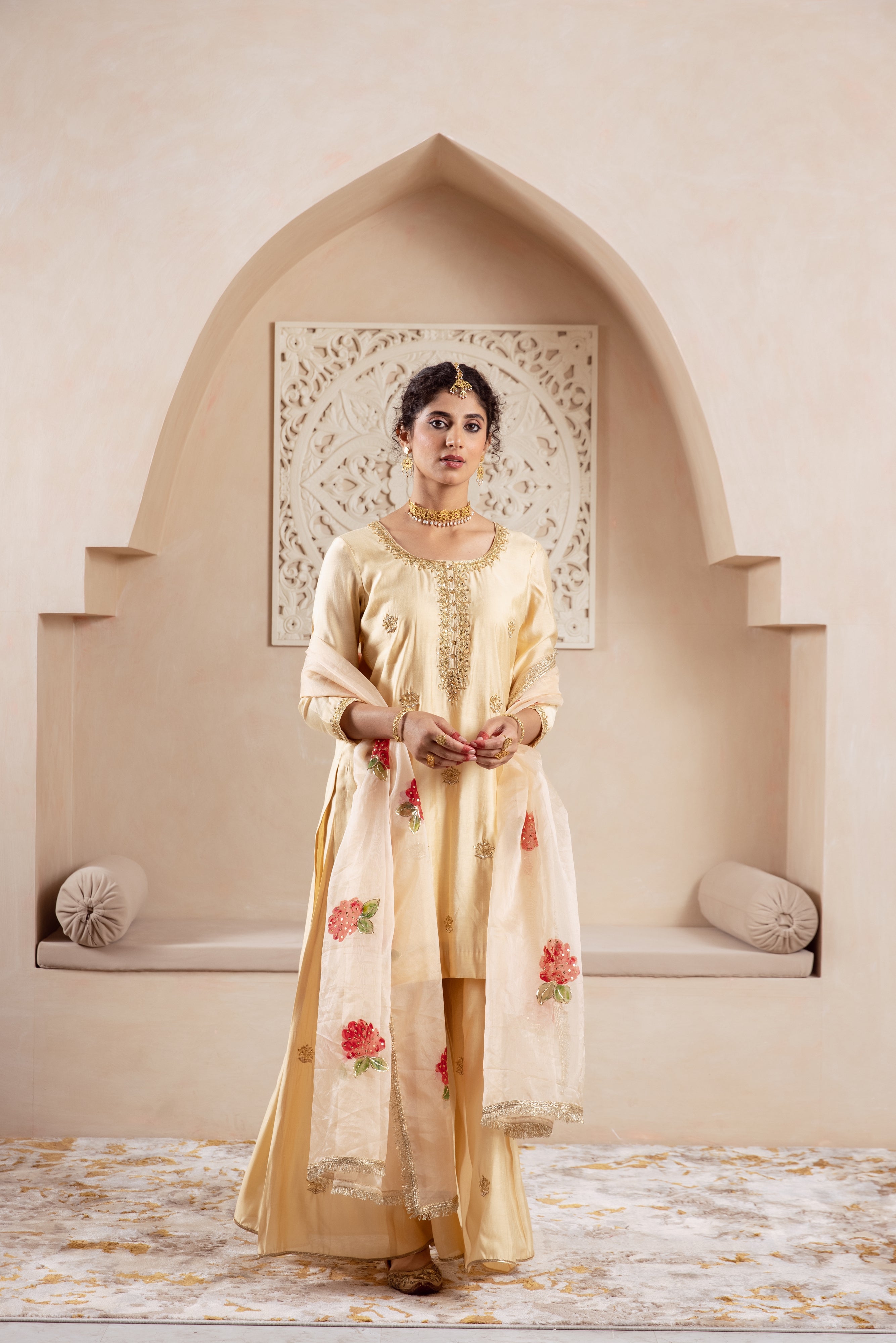 GULNAZ golden hand painted sharara set