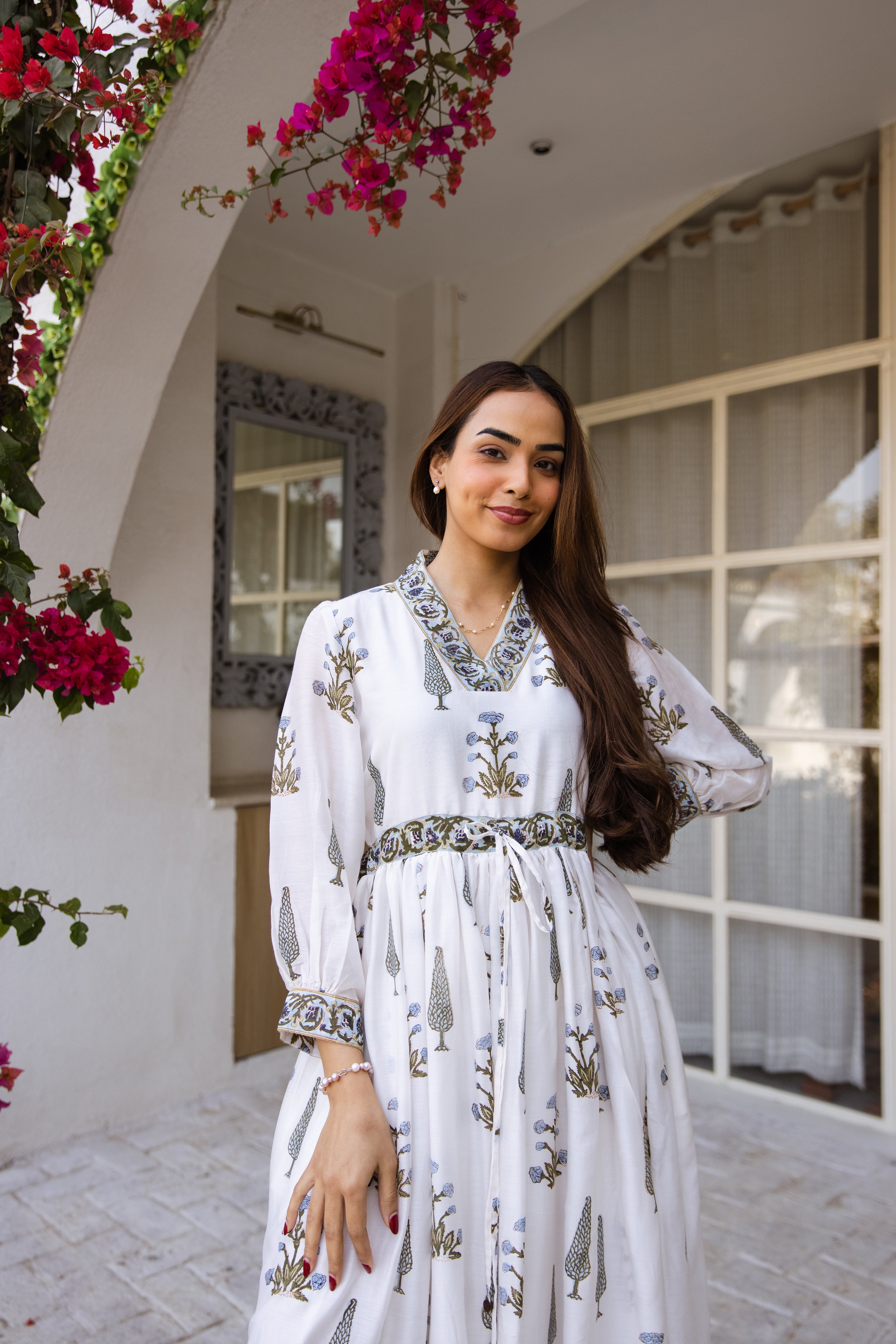 Picnic hand block print waist adjust dress