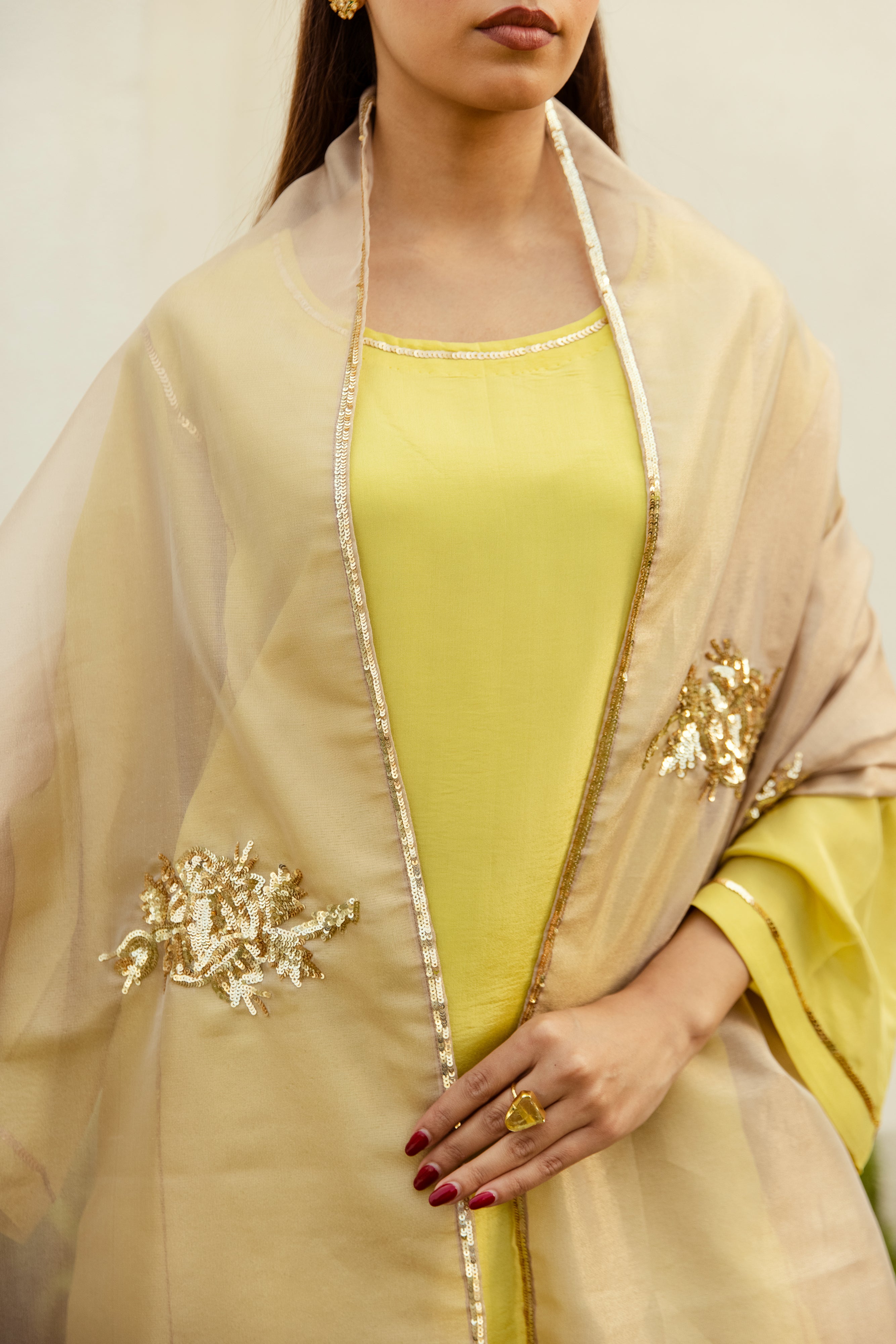 Noor Farshi Salwar Lime Green Set - Golden