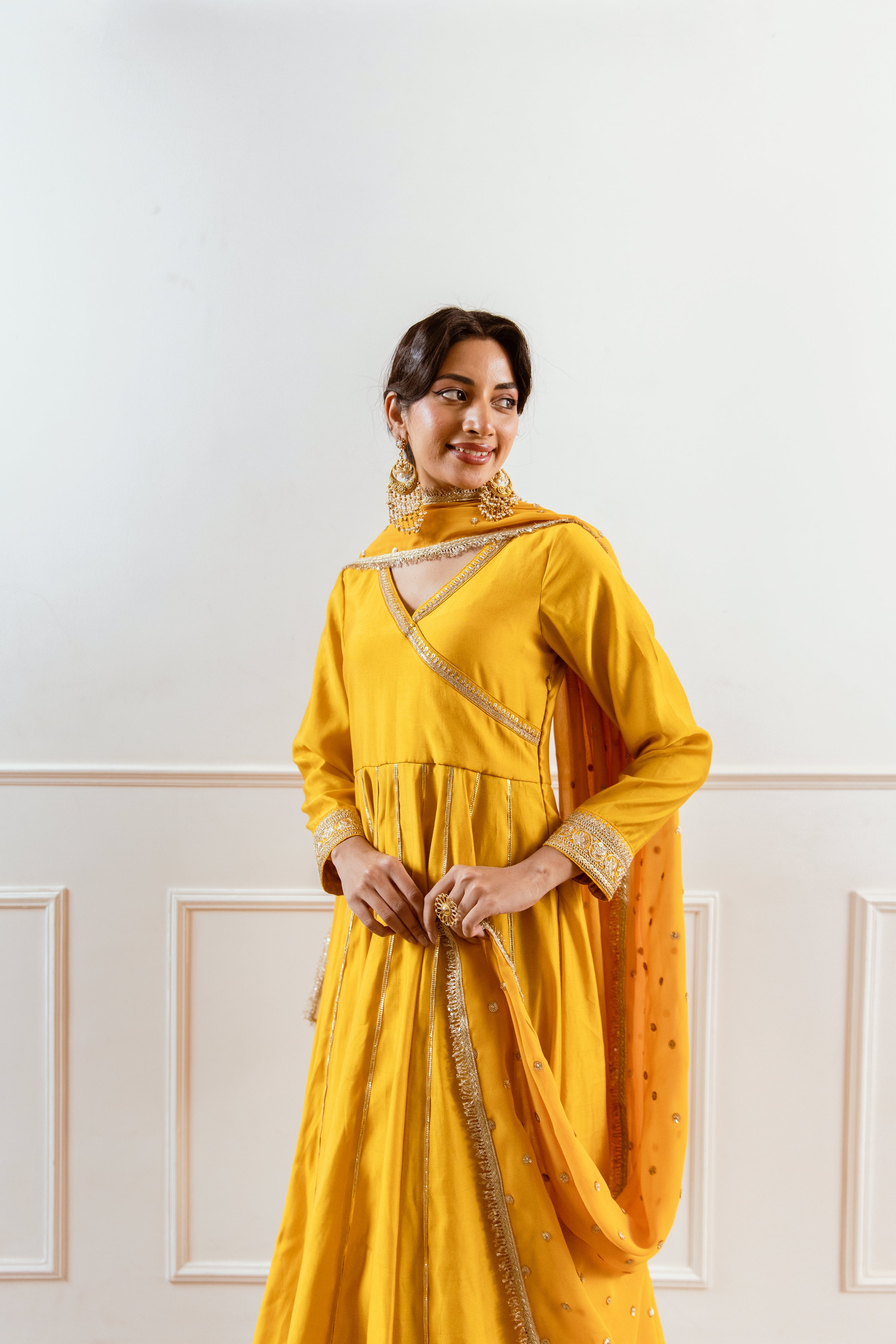 Salma Sitara Mustard Angrakha set