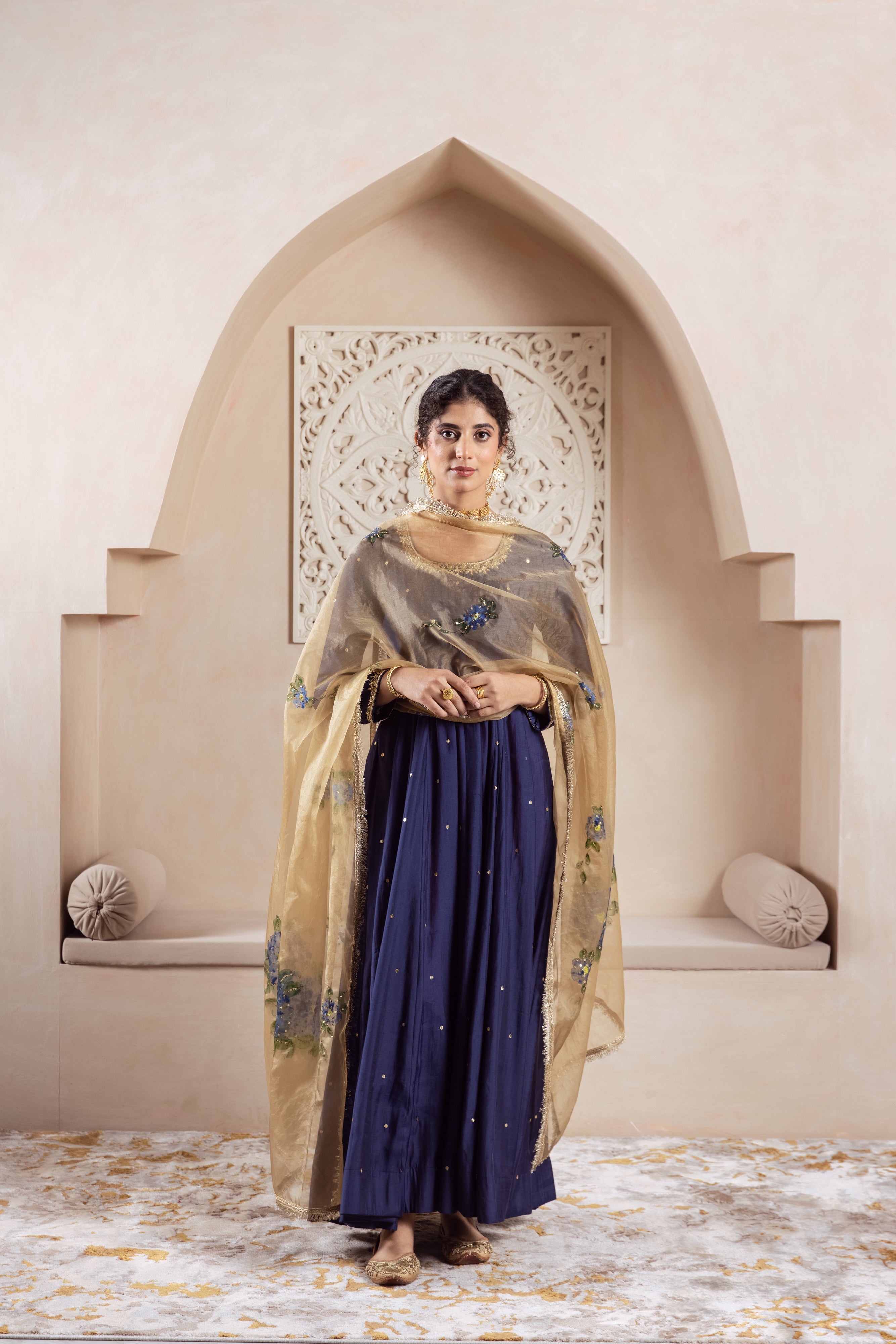 GULNAZ Navy blue hand painted Anarkali set