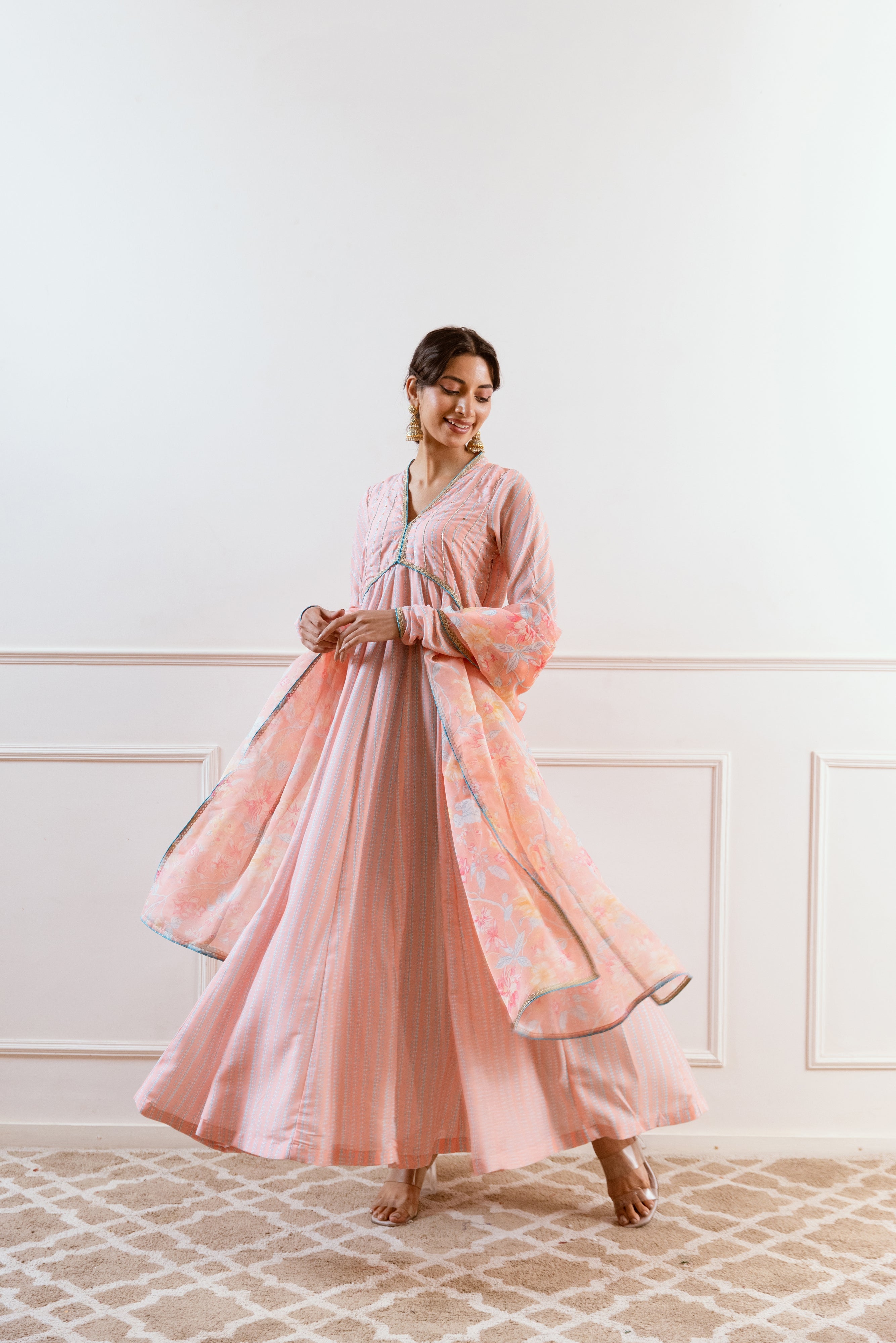 Salma Sitara Peach floral Anarkali set