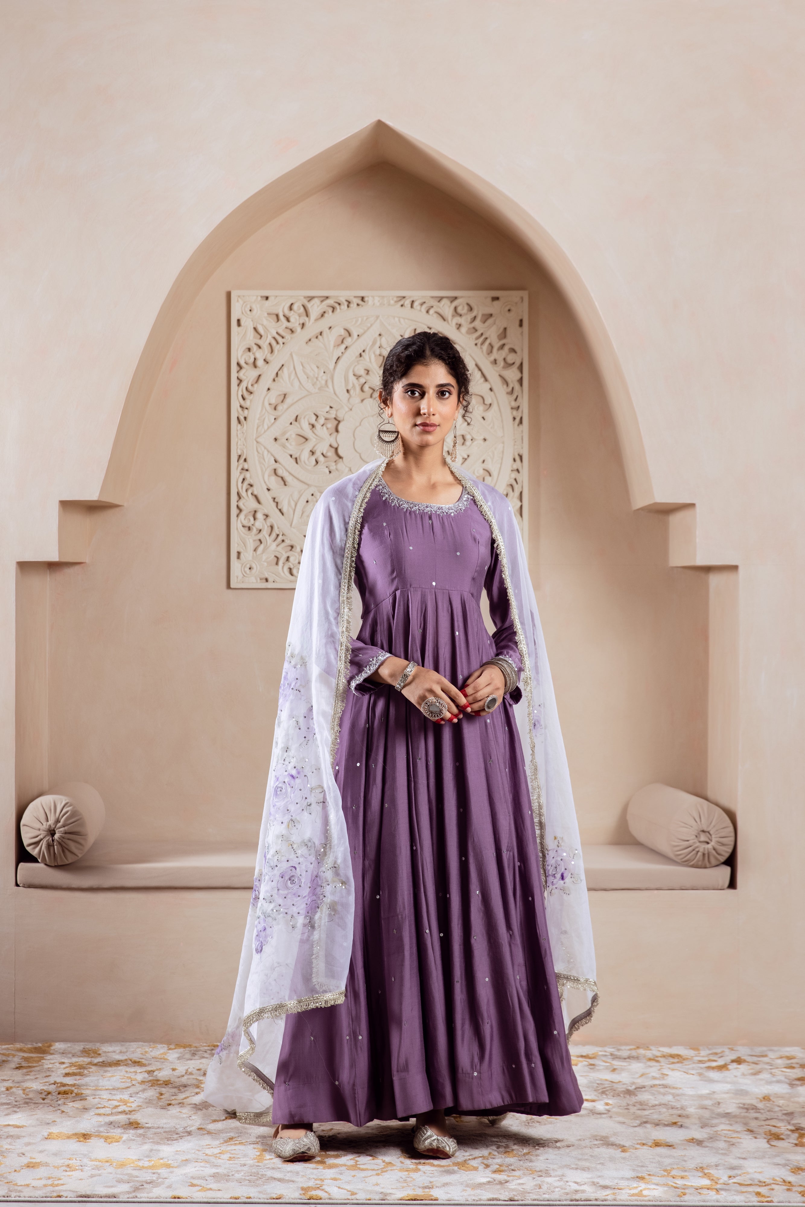GULNAZ Mauve hand painted Anarkali set