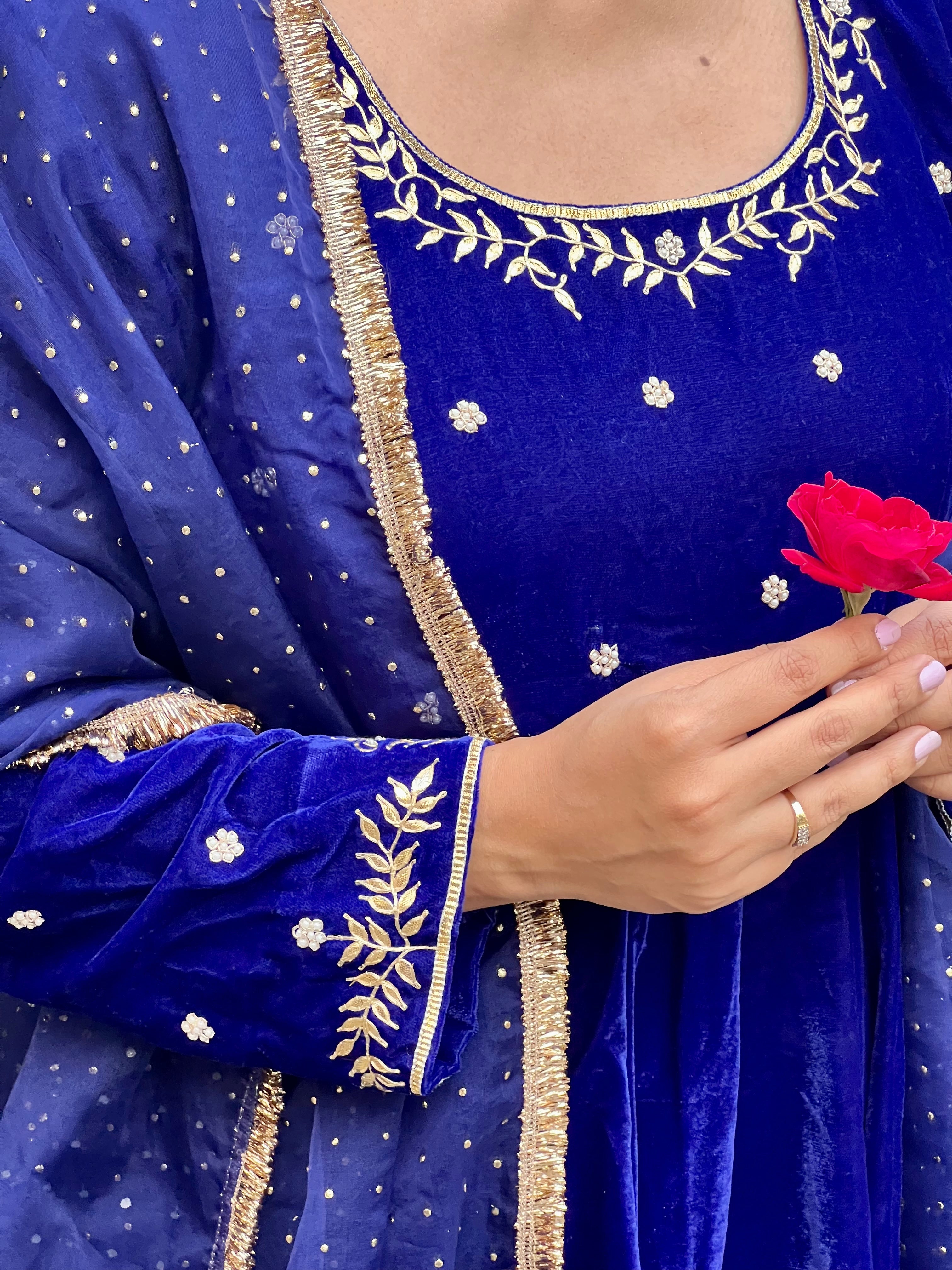 Royal Blue Velvet Anarkali set
