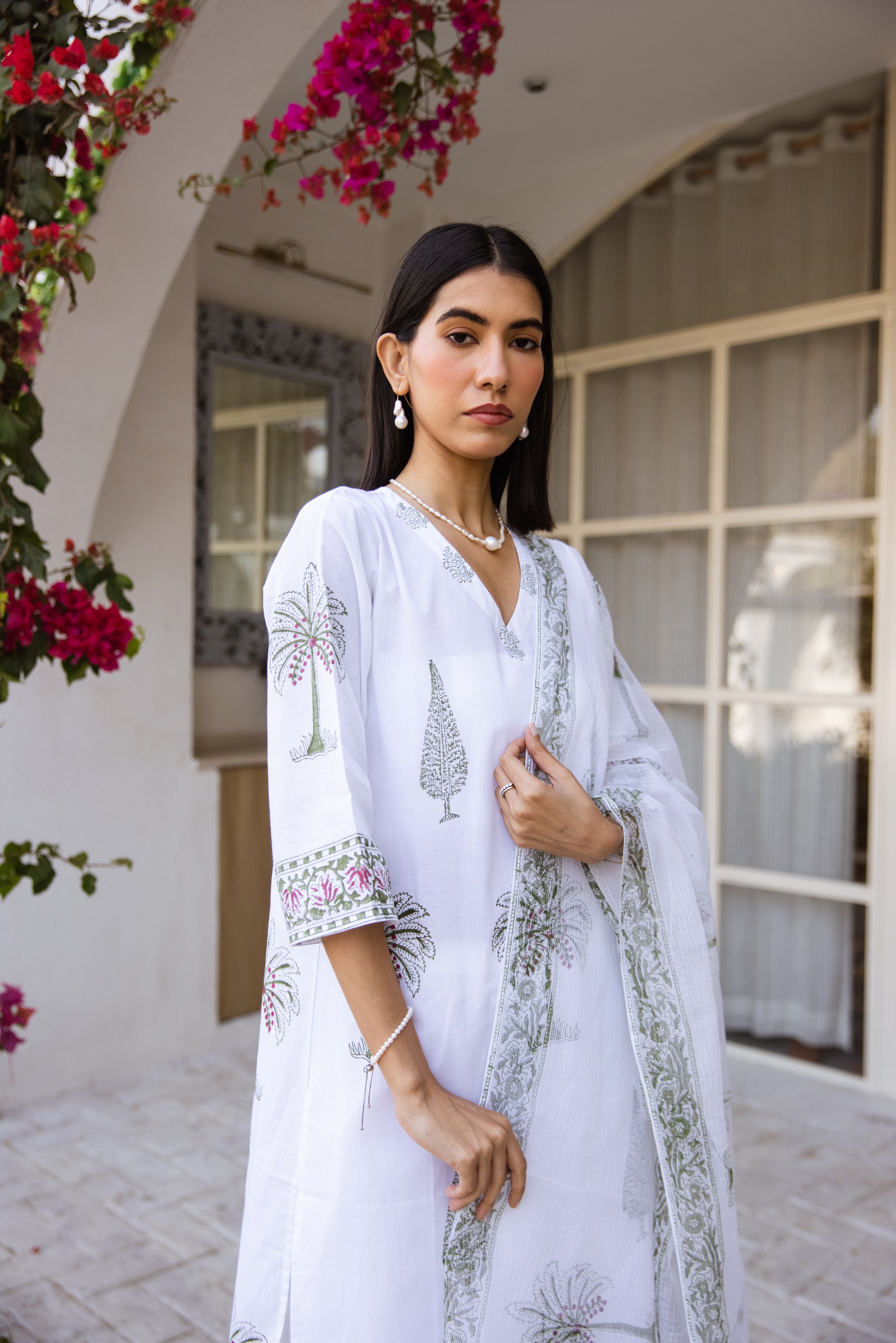 Picnic Palm tree Handblock Kurta Set