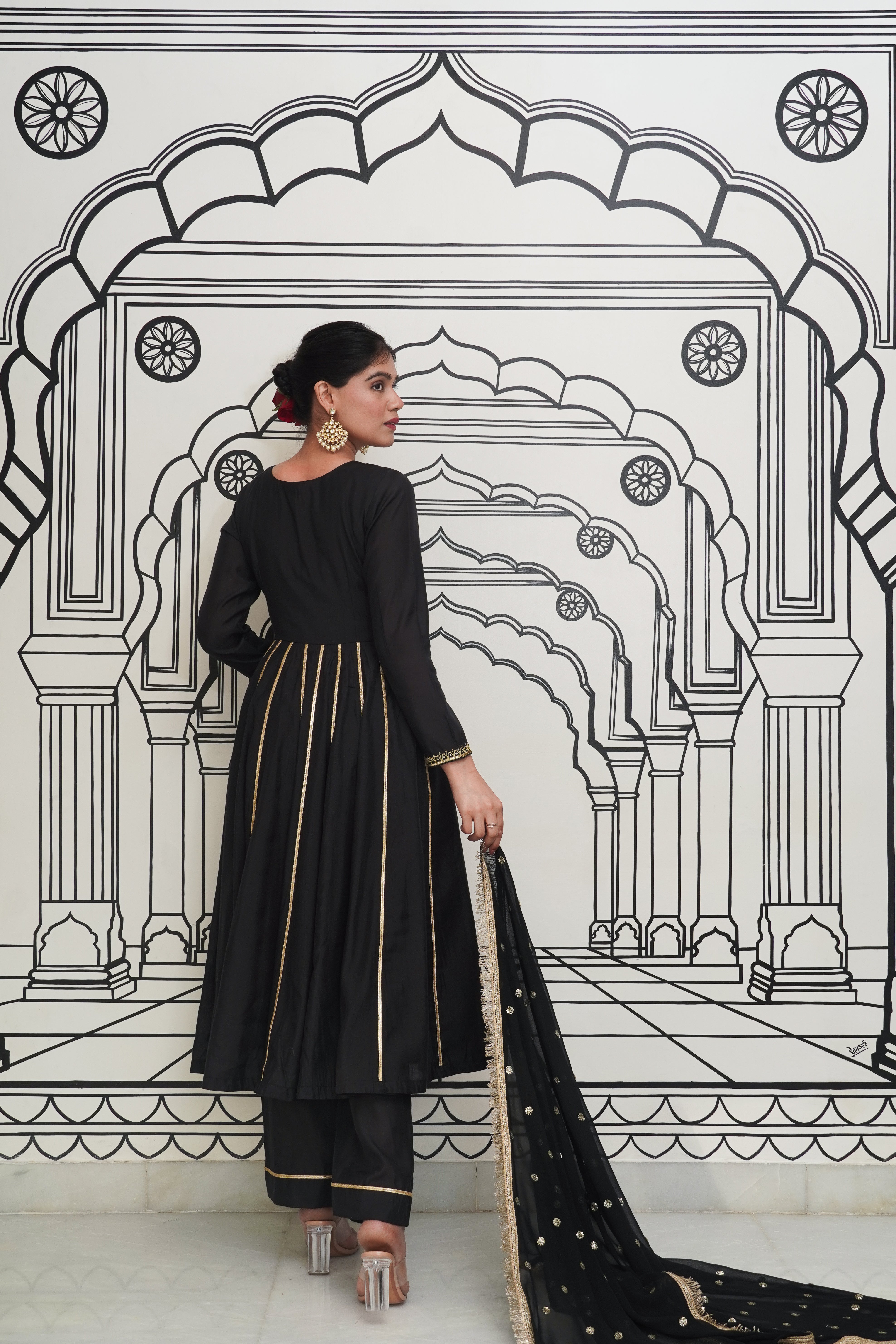 Afsana Black Anarkali Set