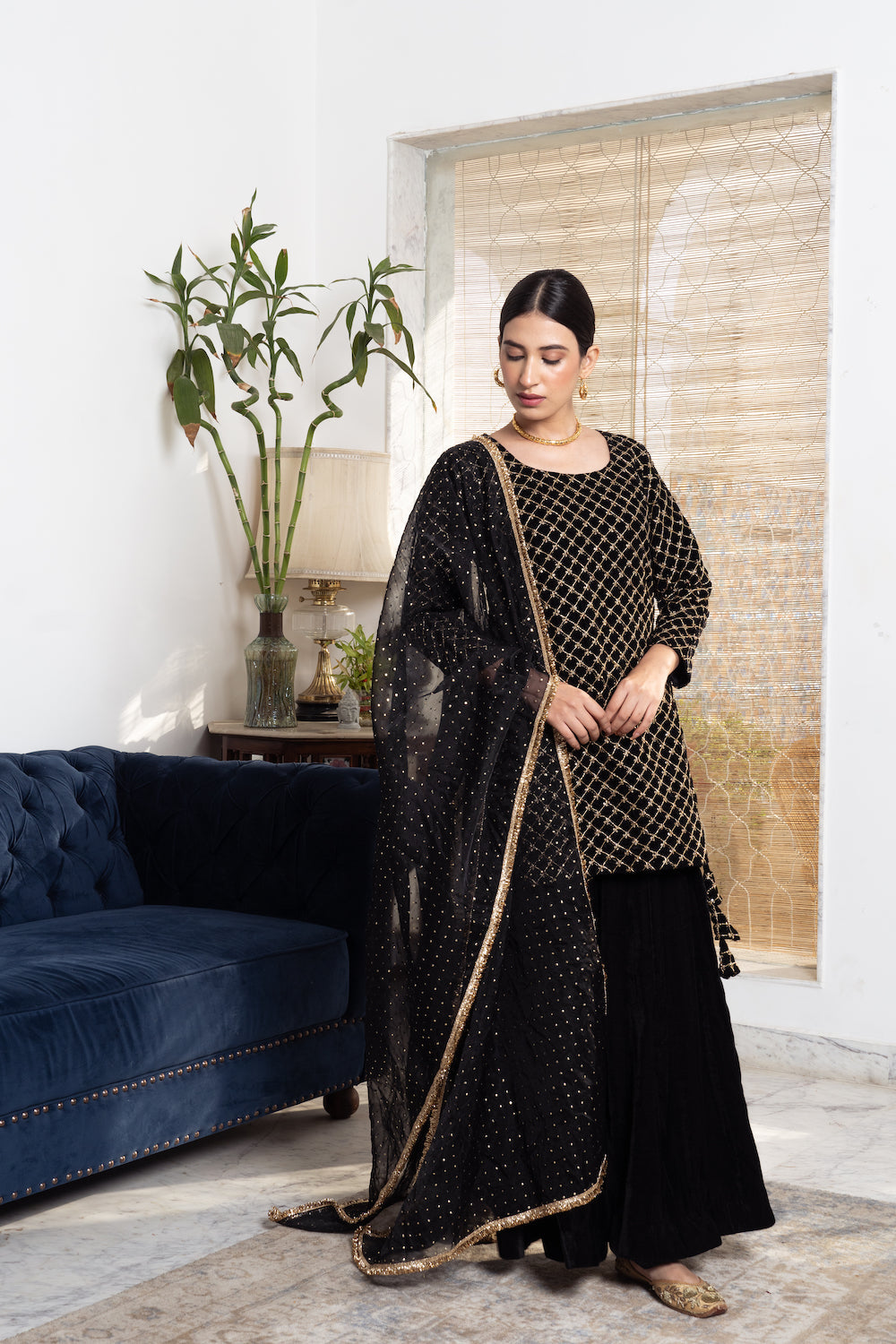 Khwabidah Black Sharara Set of 3