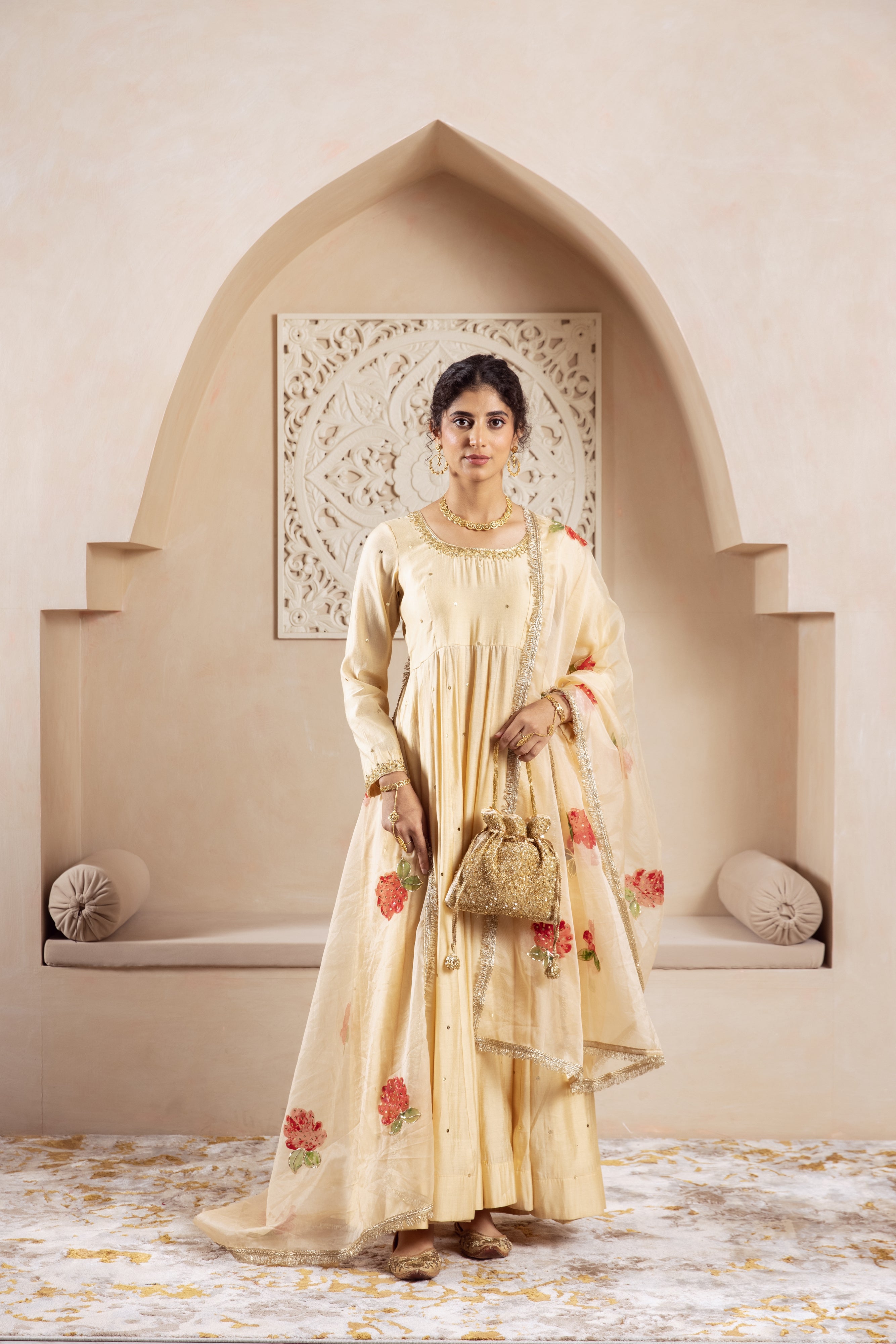 GULNAZ Golden hand painted Anarkali set