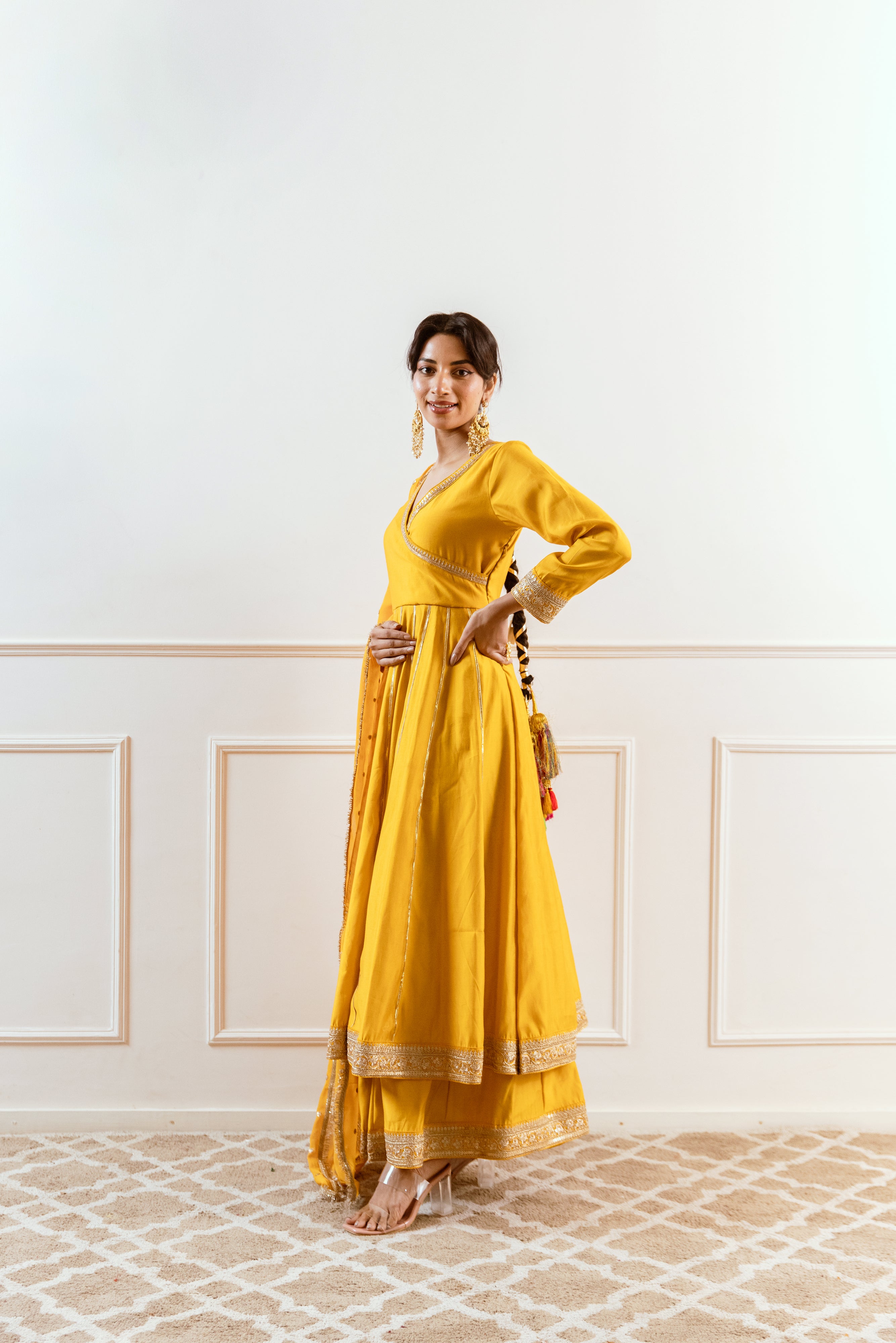 Salma Sitara Mustard Angrakha set
