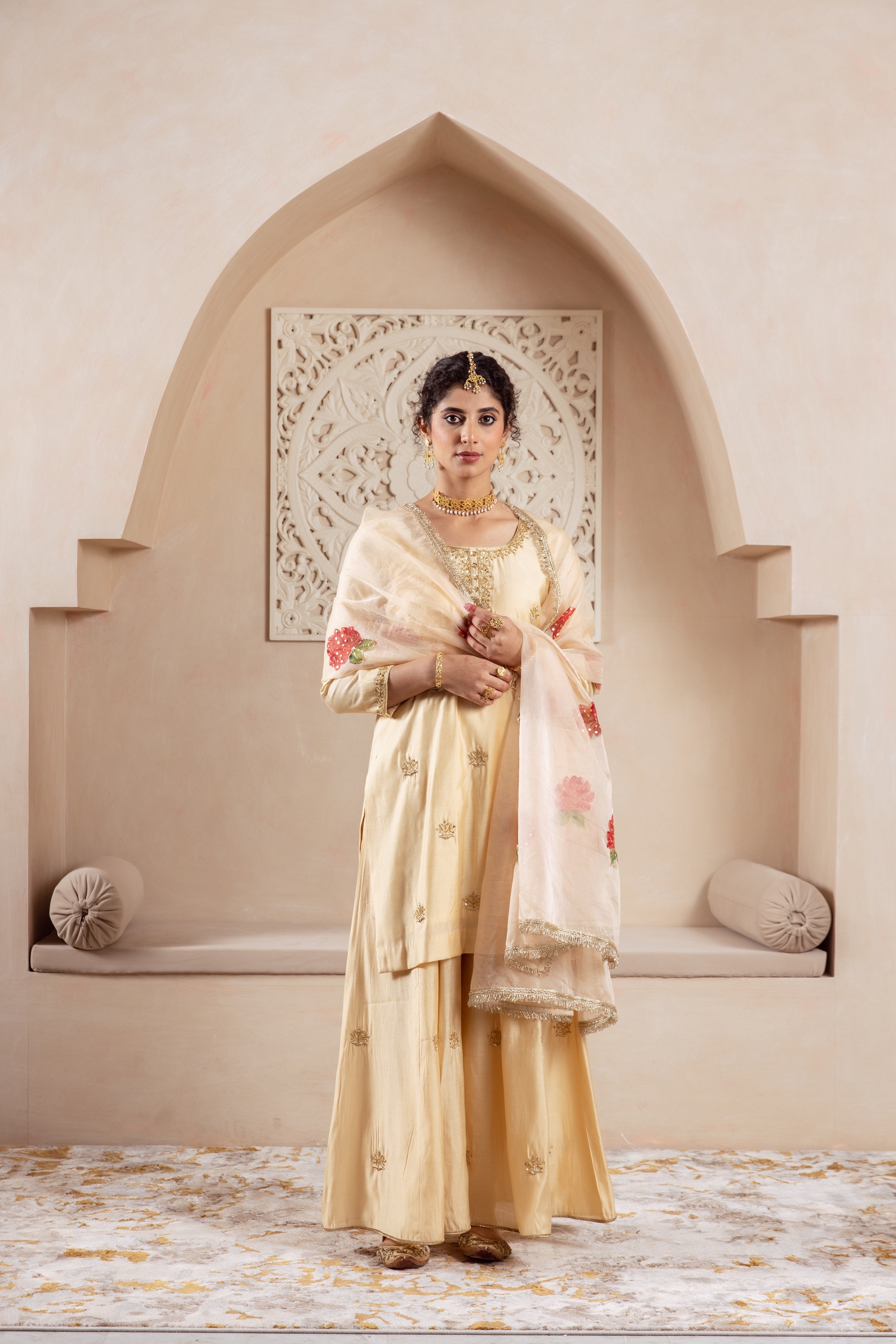 GULNAZ golden hand painted sharara set