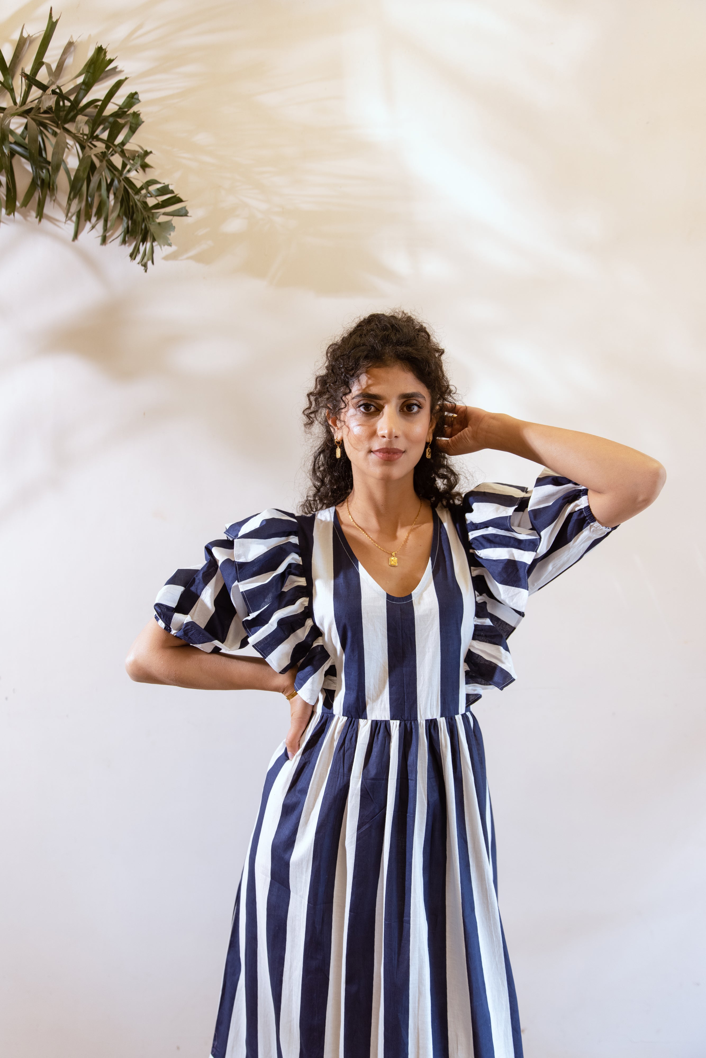 Bagh Blue white stripes dress
