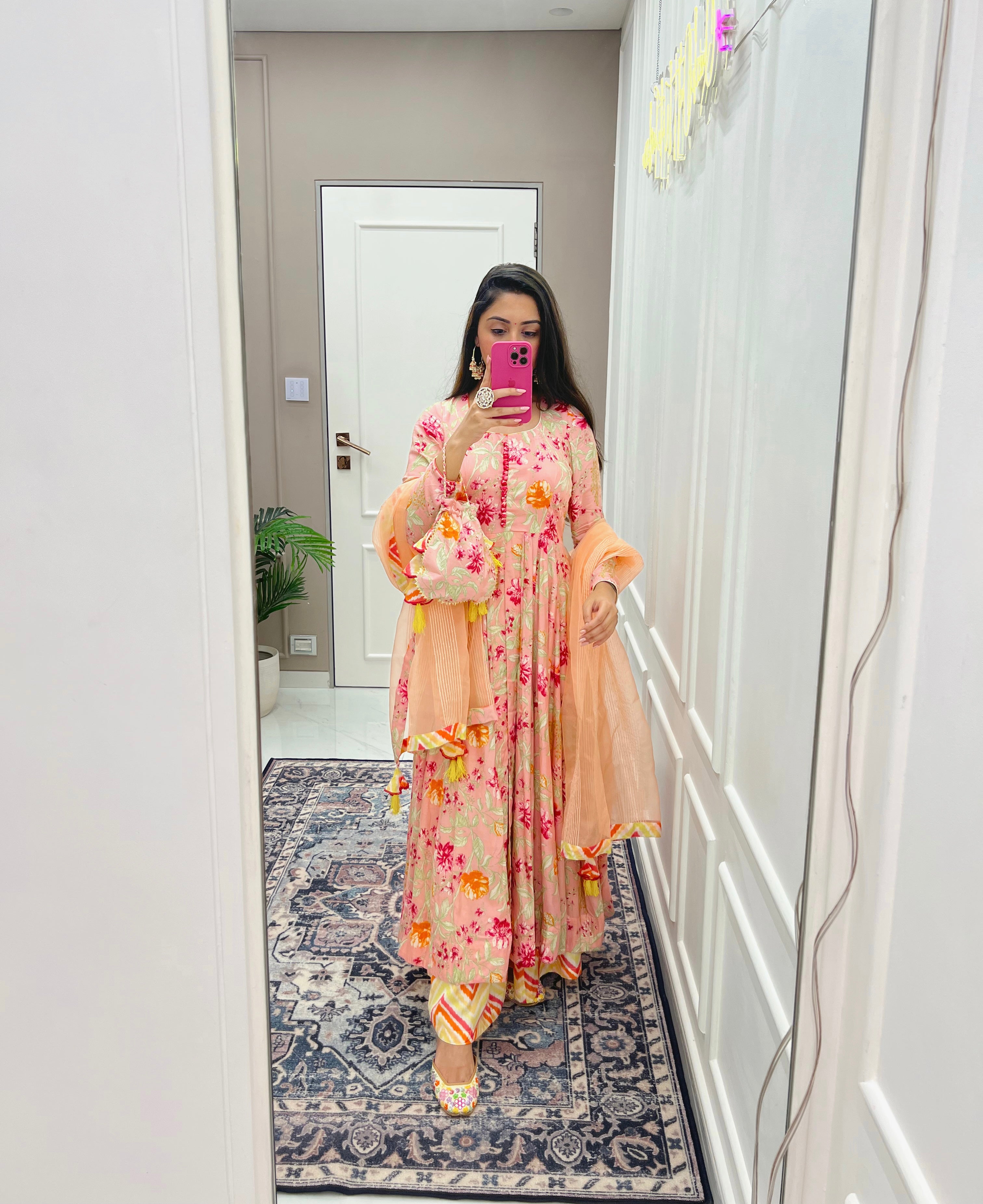 Pink Floral Anarkali Set