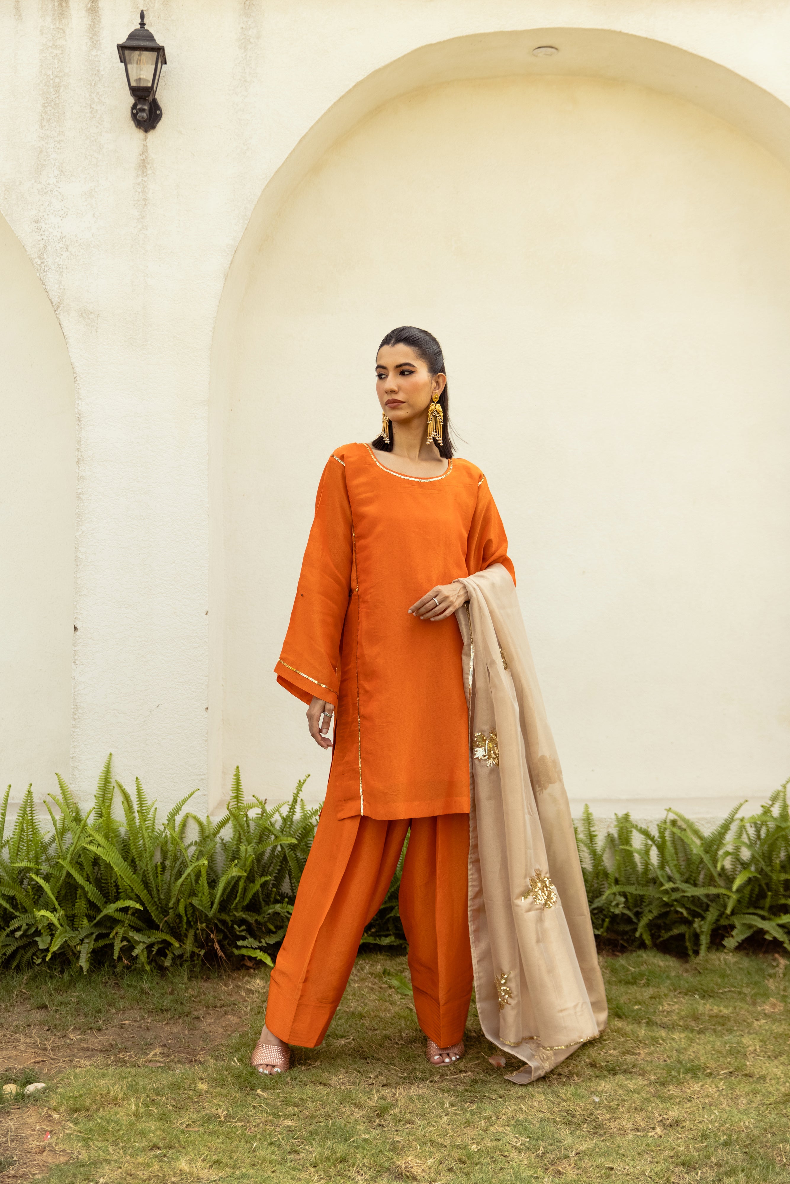Noor Farshi Salwar Orange Set - Golden