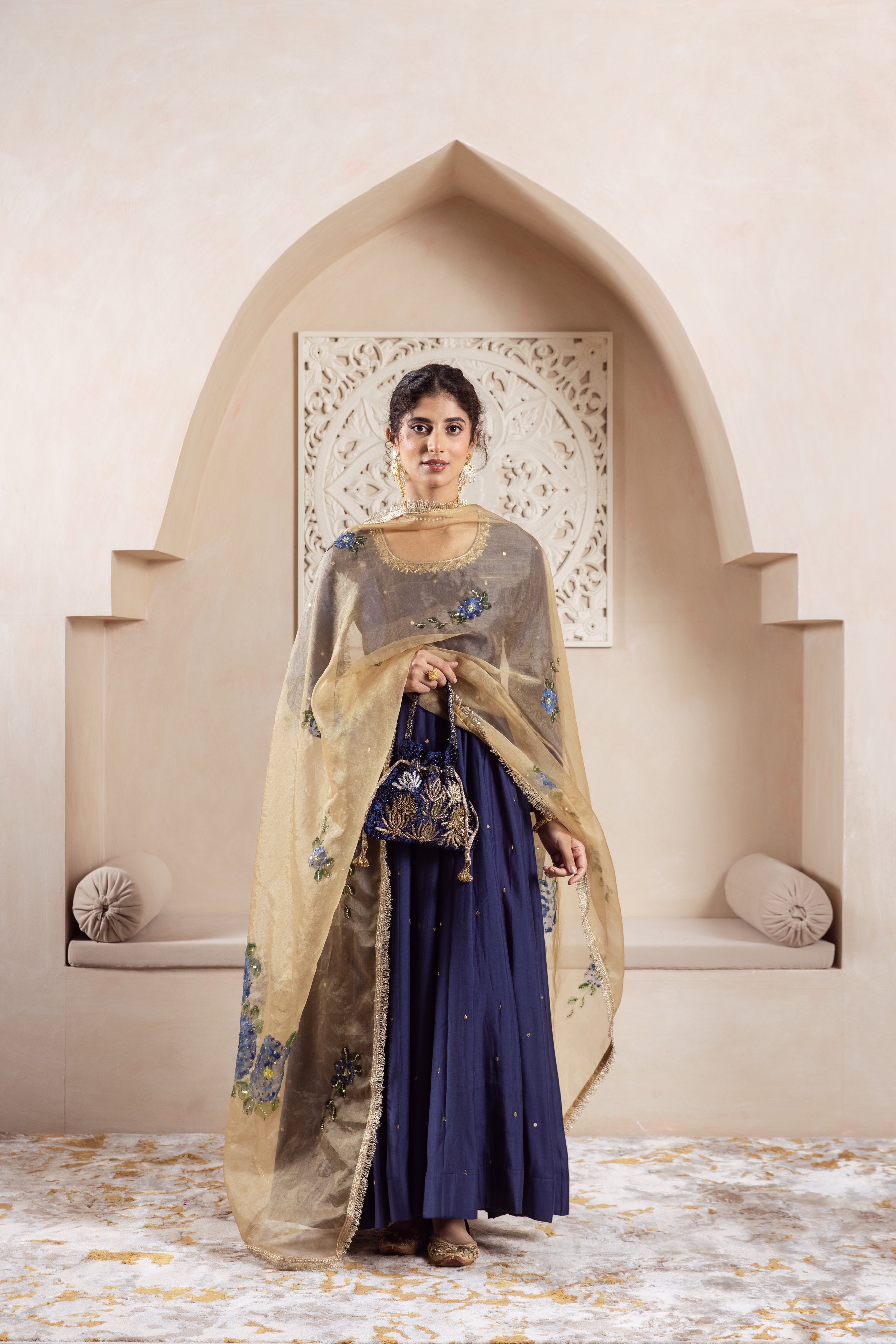 GULNAZ Navy blue hand painted Anarkali set