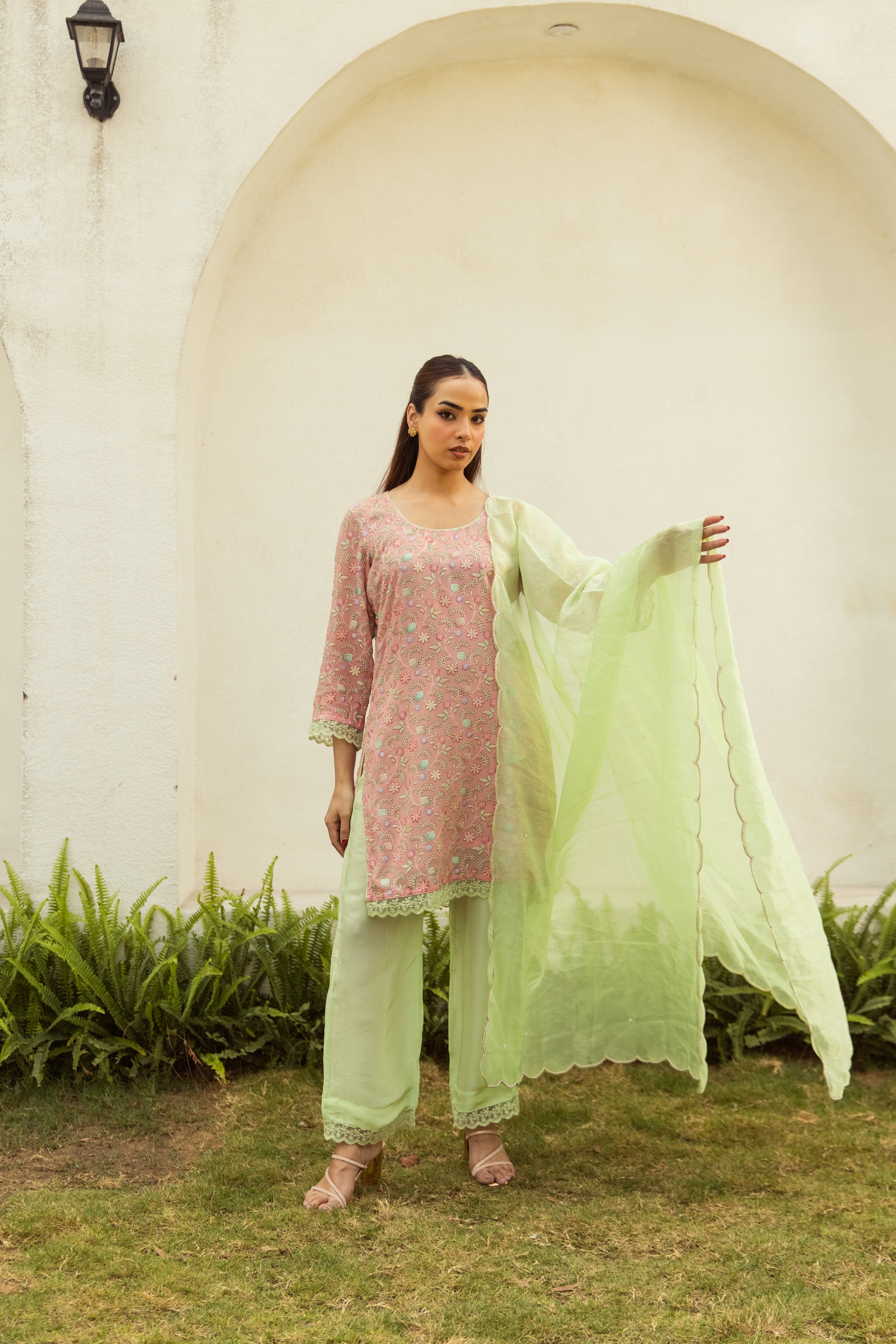 Noor Peach embroidered set