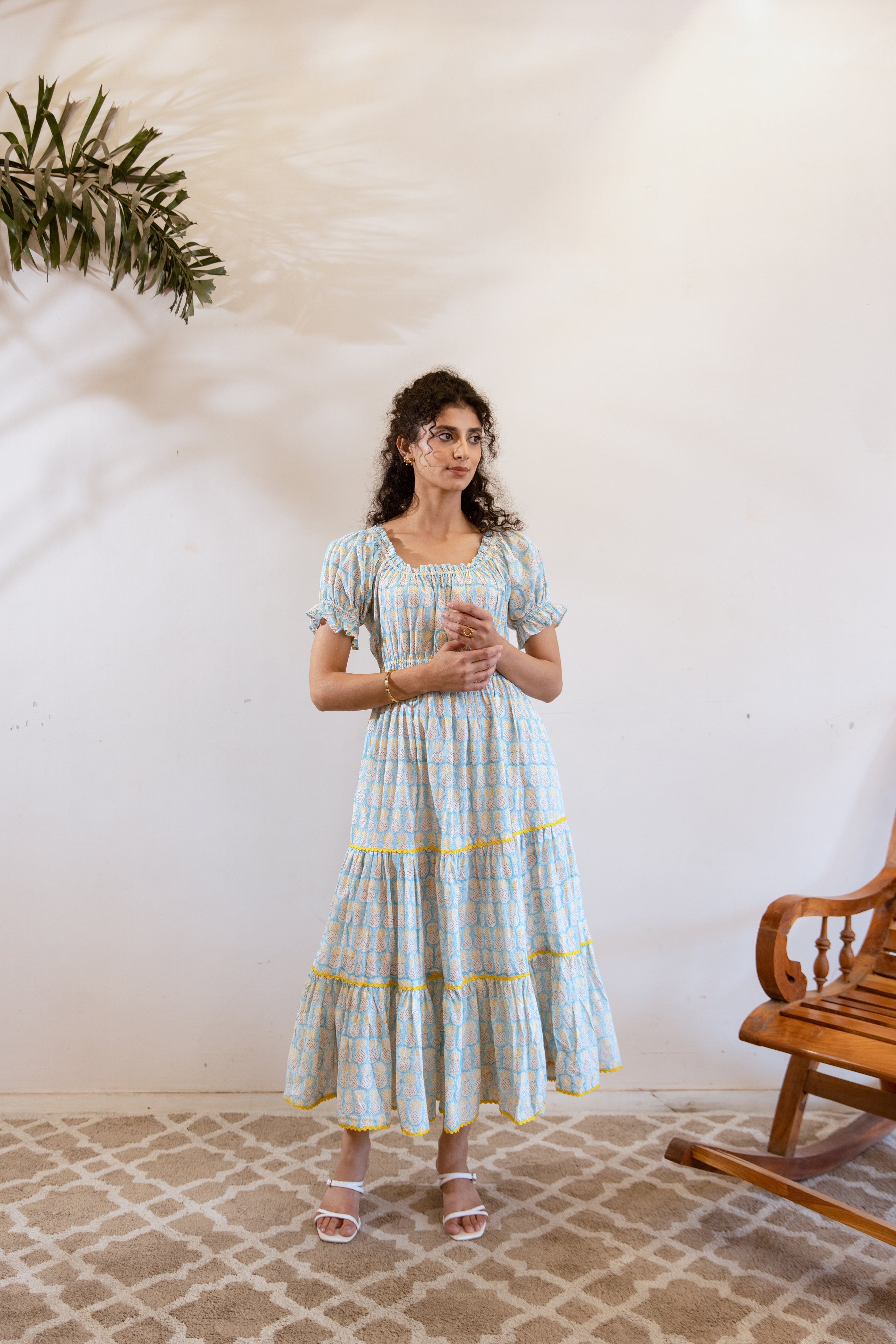 Turquoise Pineapple handblock dress