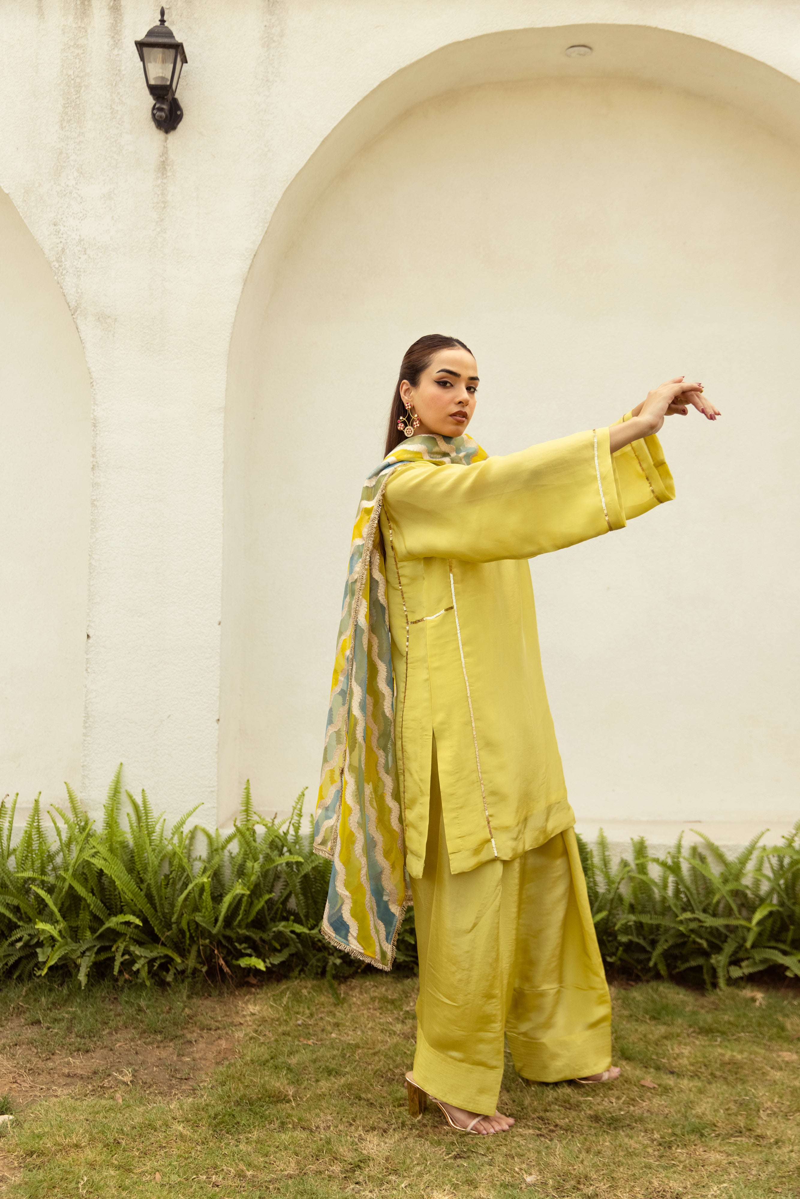 Noor Farshi Salwar Lime Green set