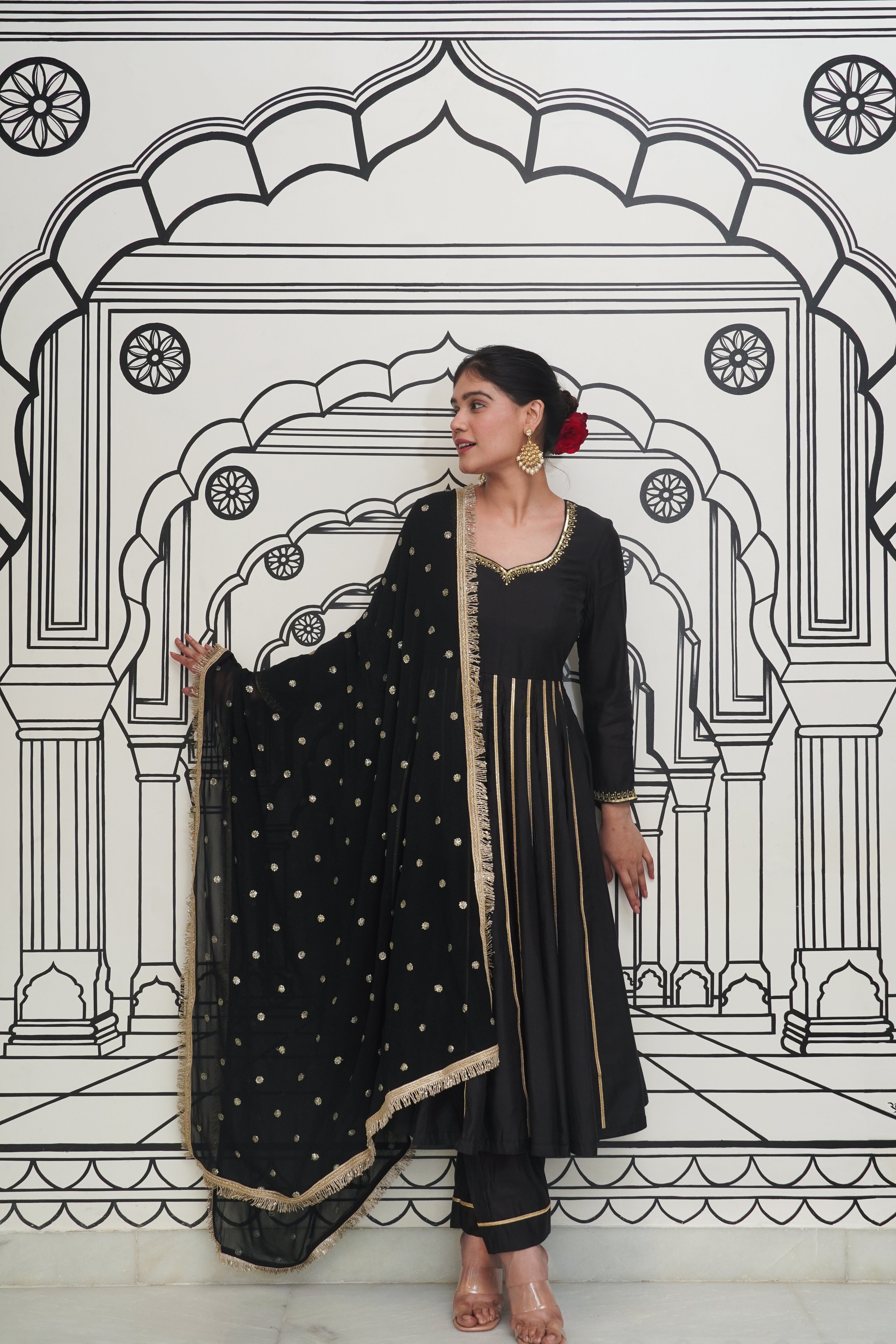 Afsana Black Anarkali Set