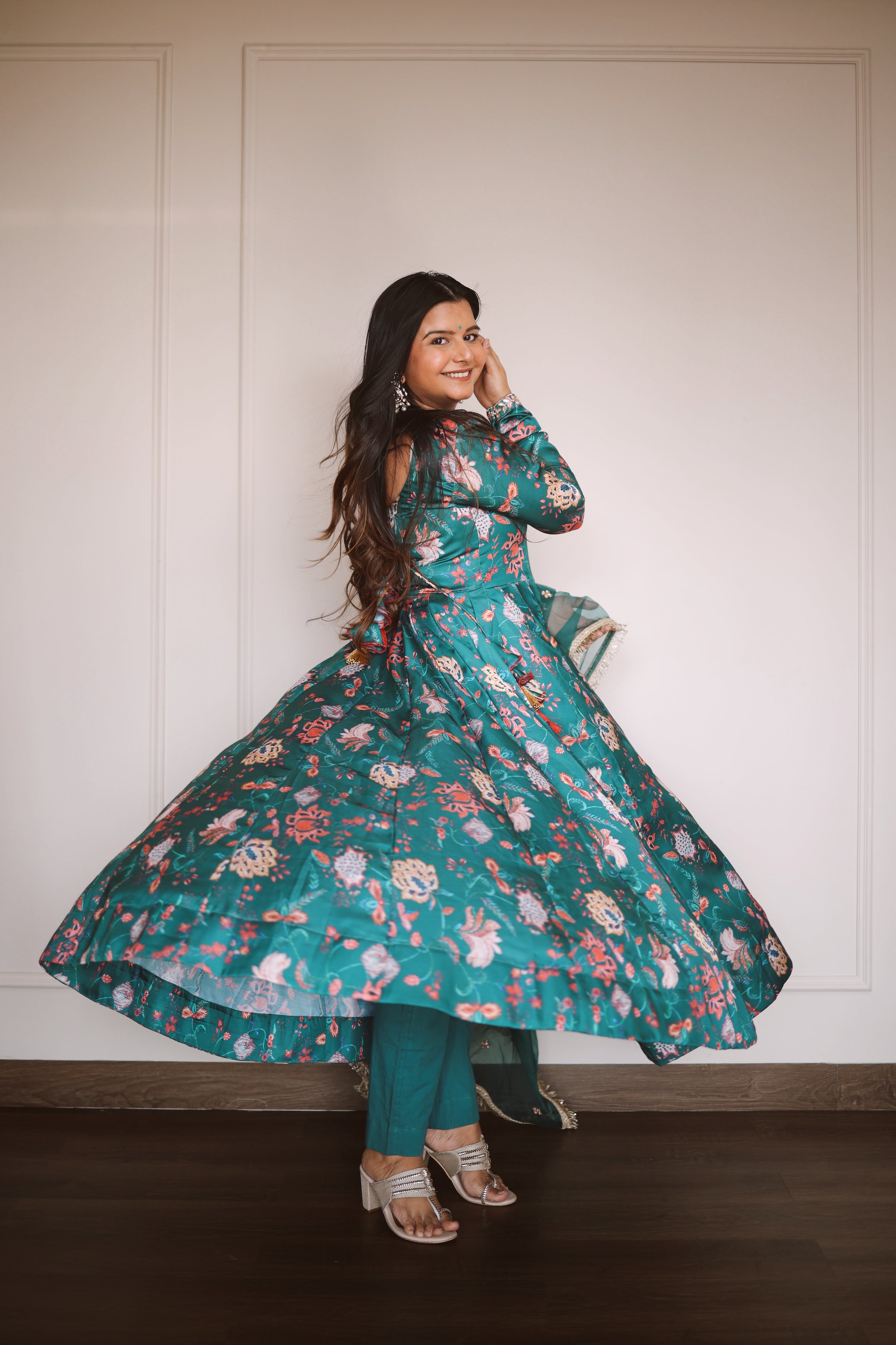 Gulmohar Green Printed Anarkali Set