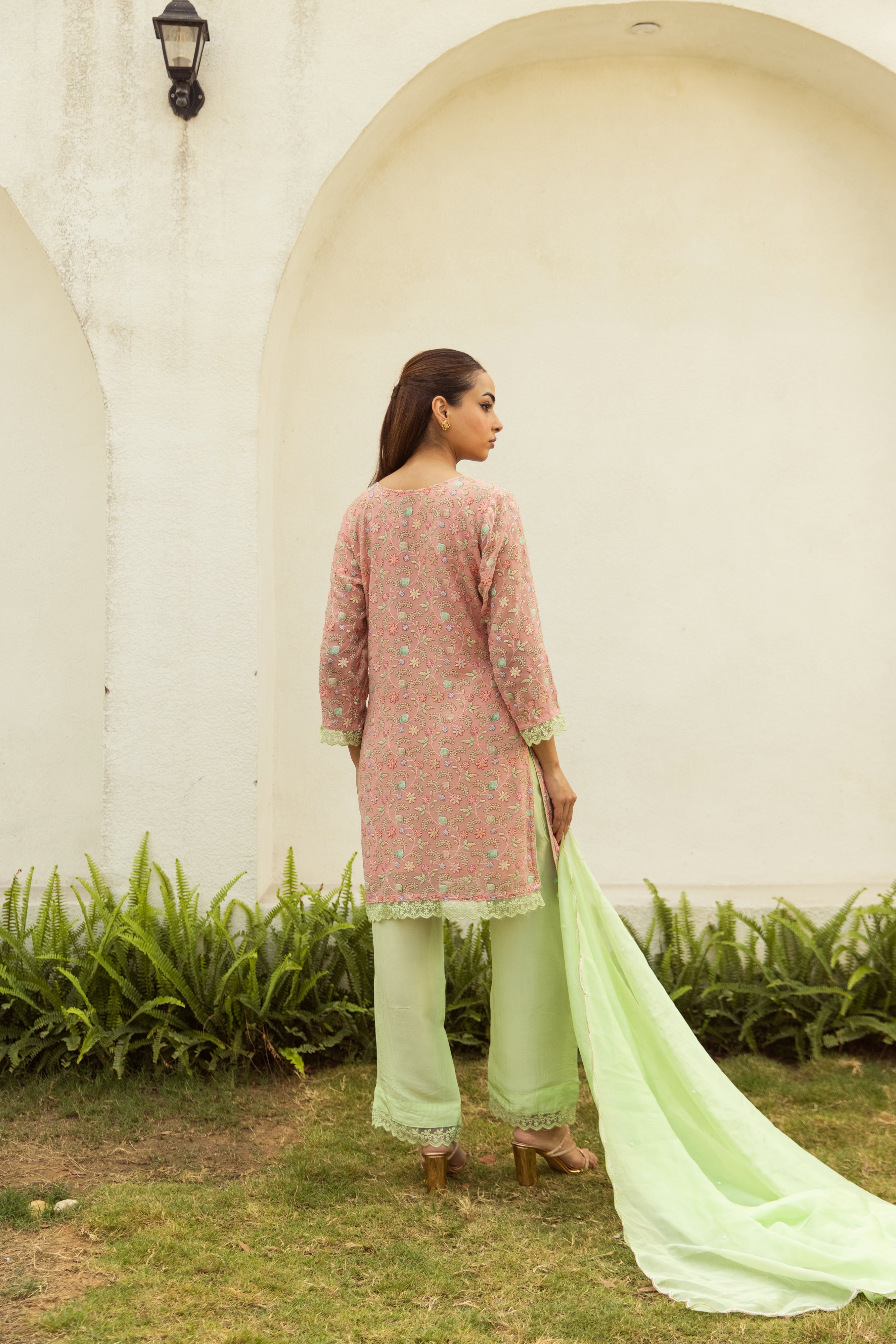 Noor Peach embroidered set