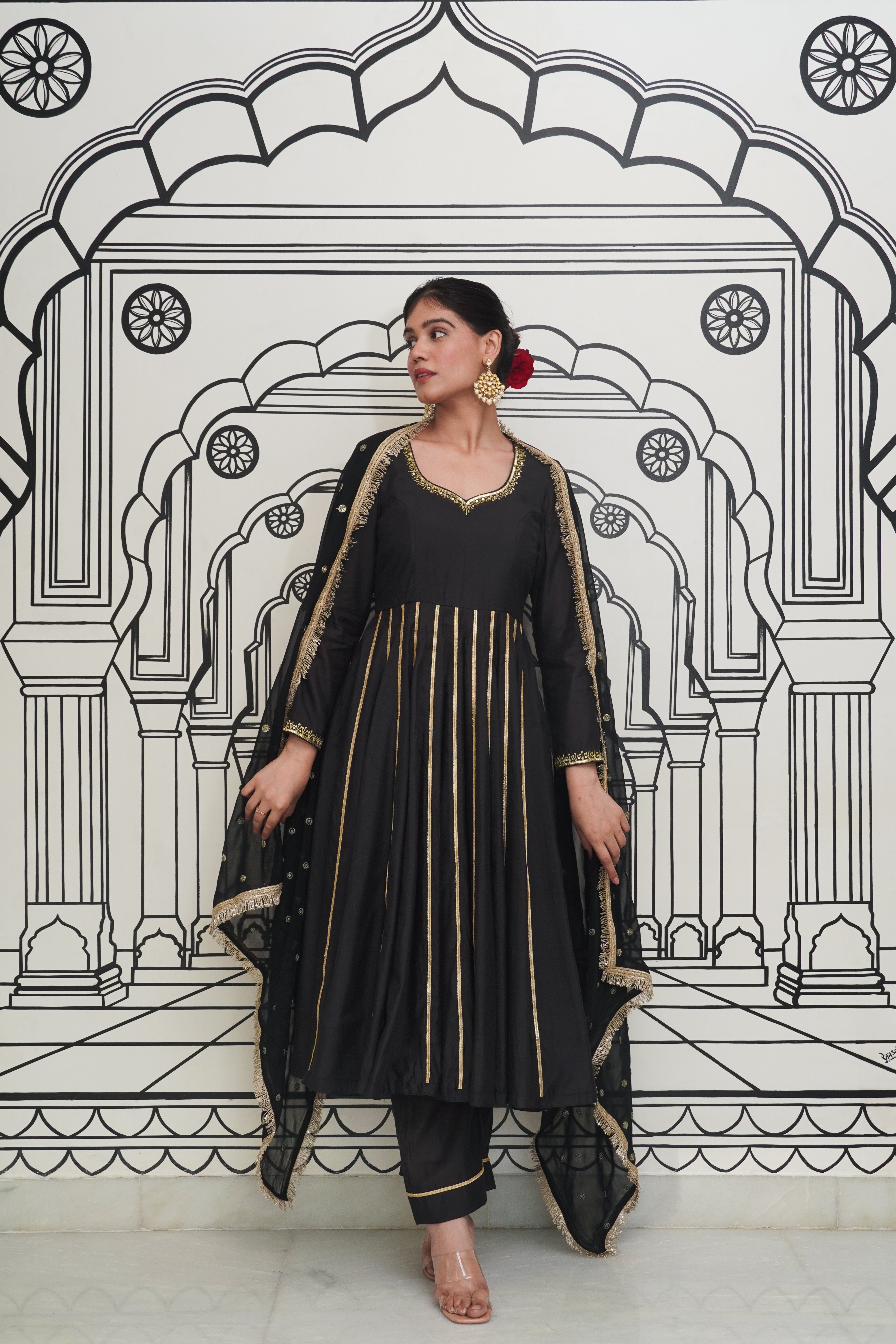 Afsana Black Anarkali Set