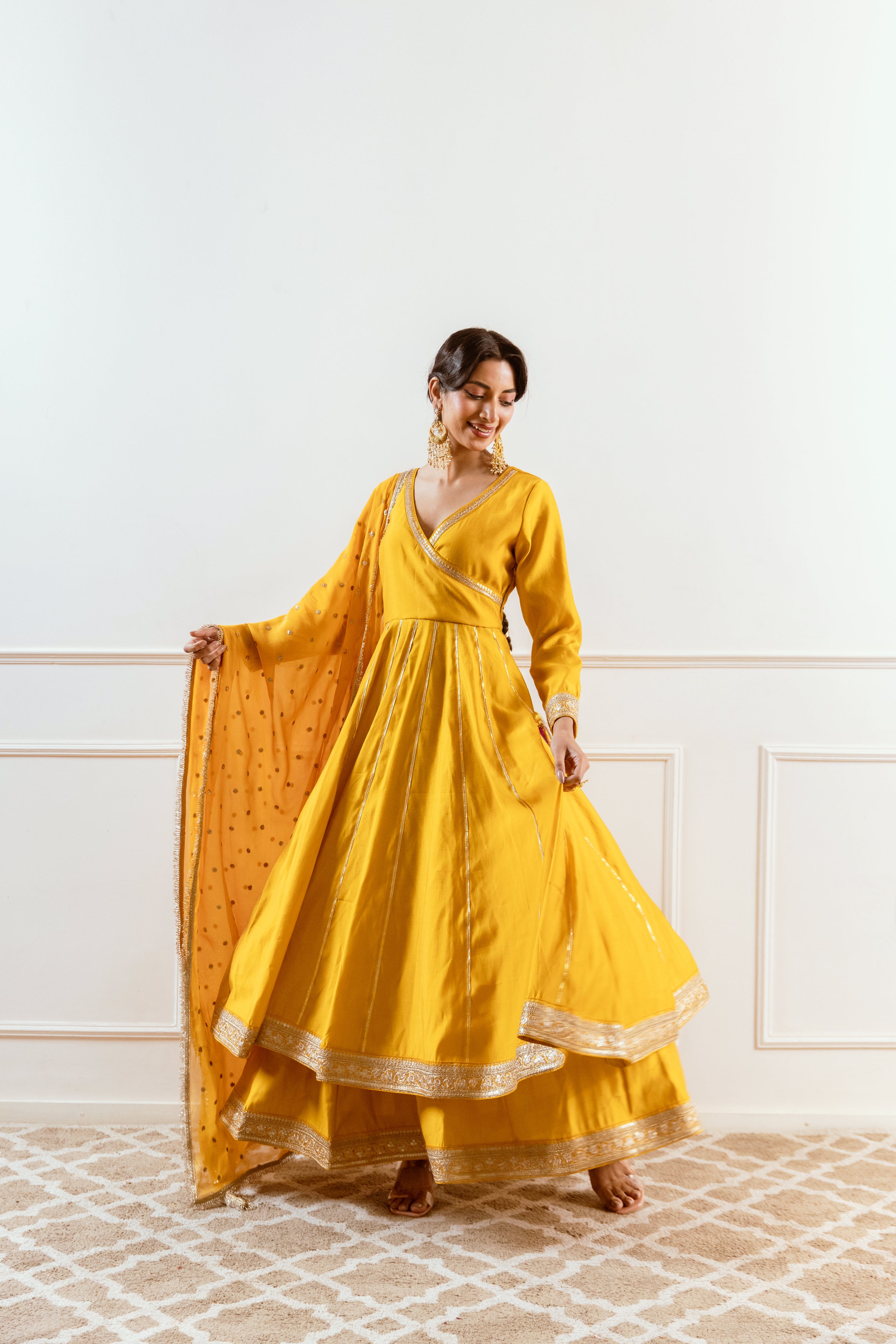 Salma Sitara Mustard Angrakha set