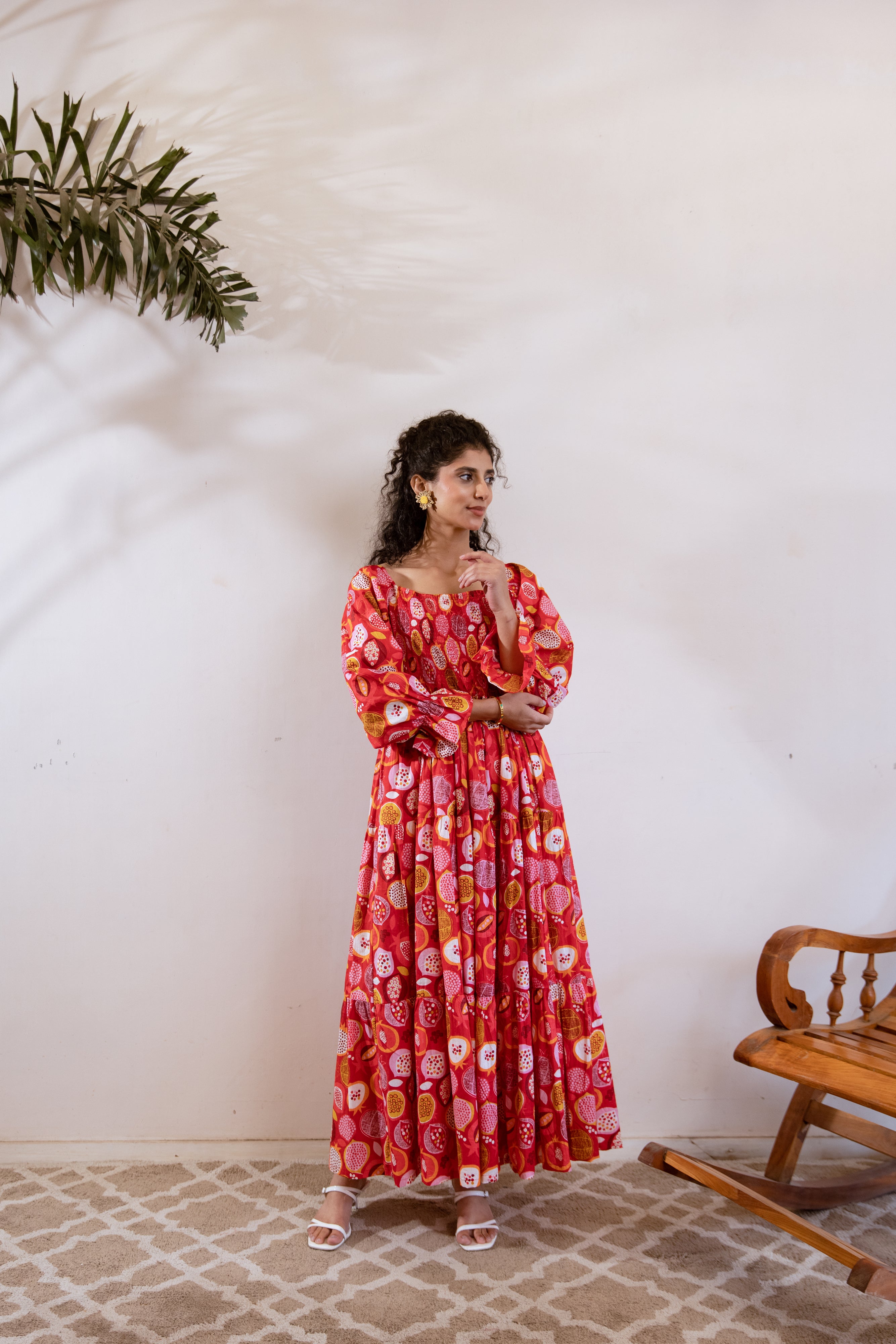 Red pomegranate smocked maxi