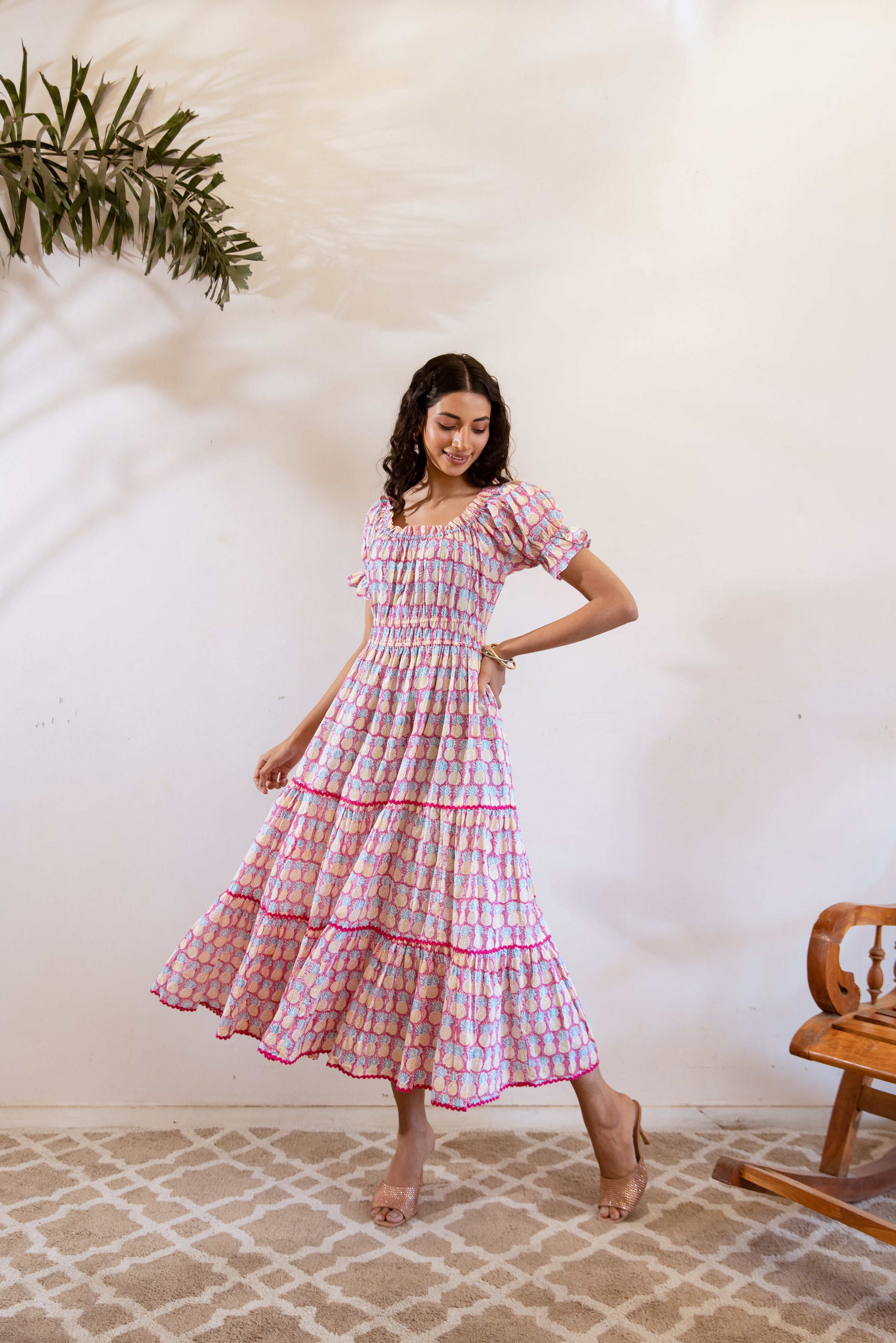 Pink Pineapple handblock dress