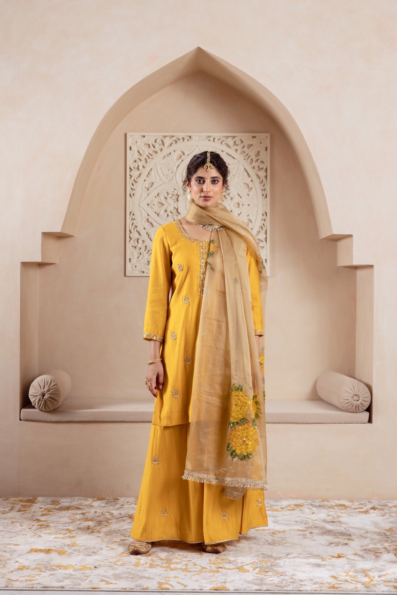 GULNAZ mustard hand painted sharara set