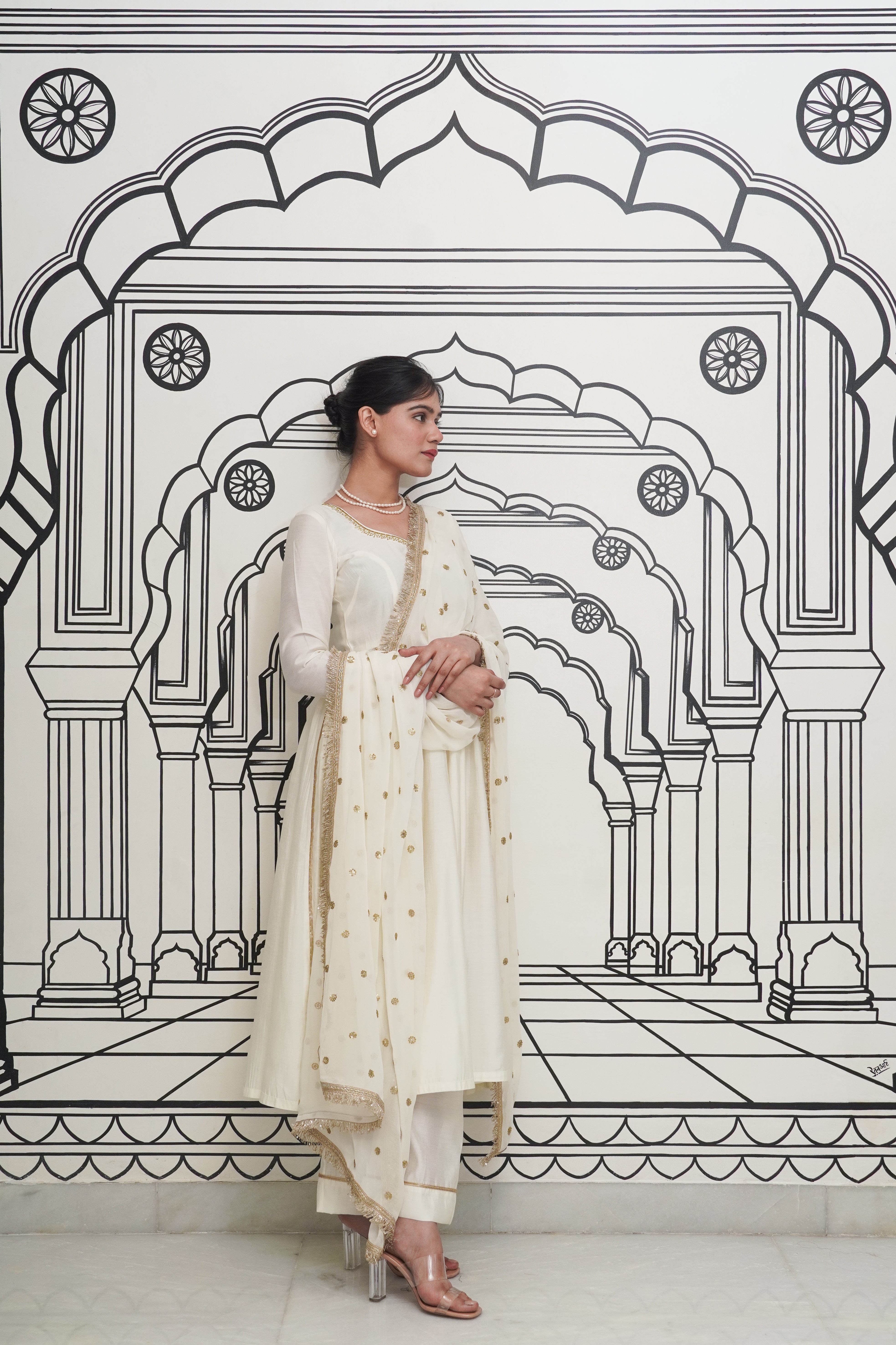 Sample Afsana Ivory Anarkali Set