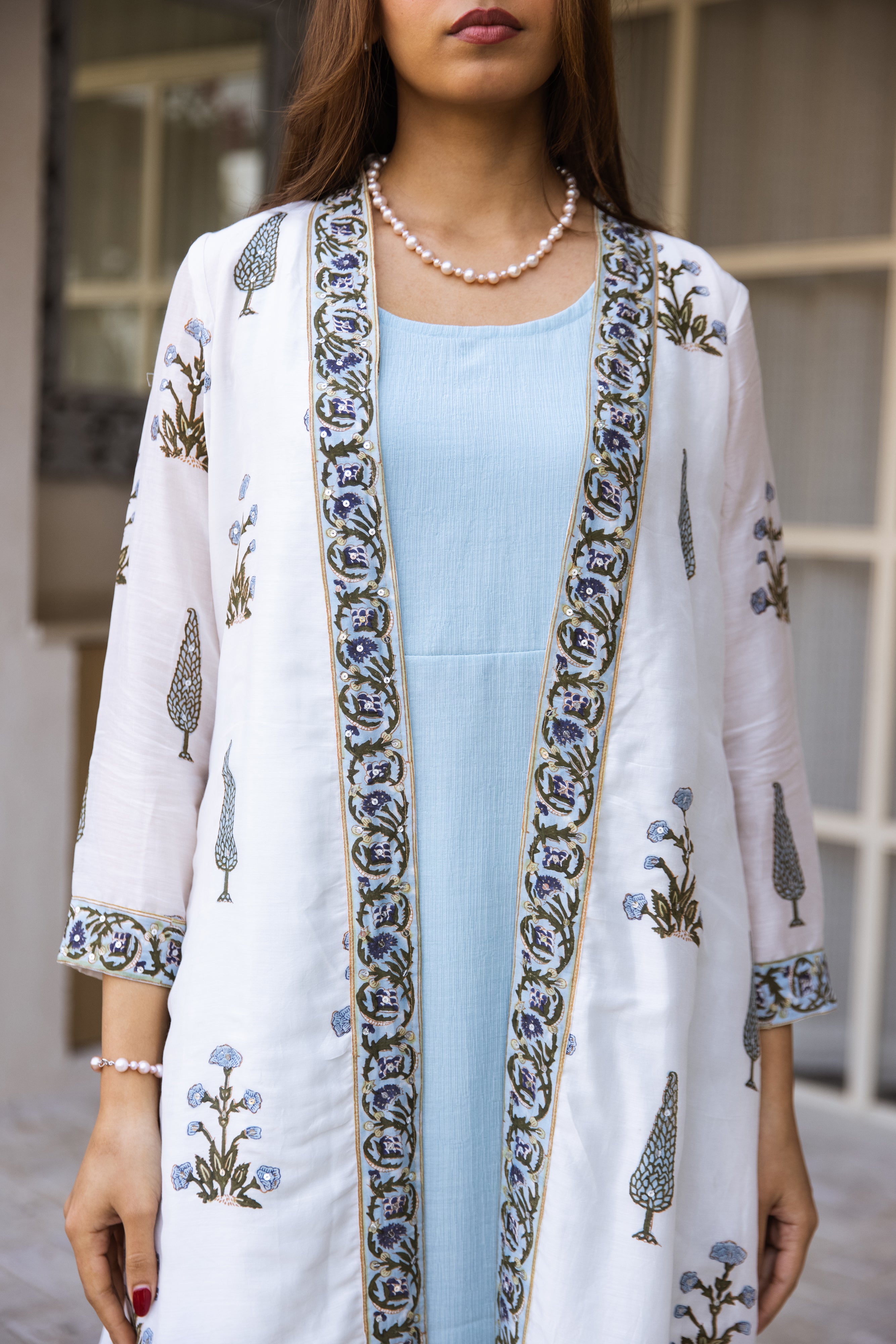 Picnic Turquoise Handblock Jacket set