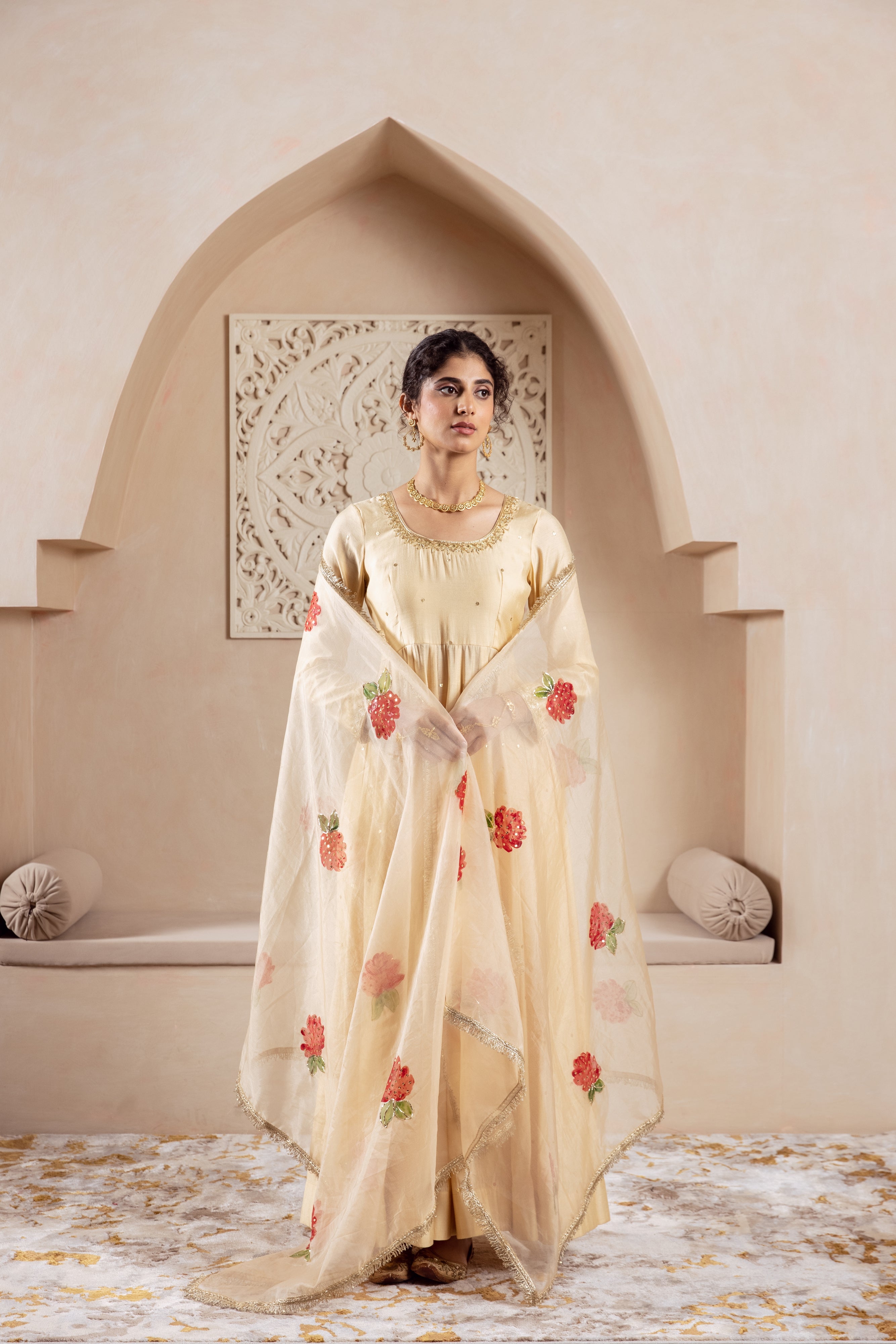 GULNAZ Golden hand painted Anarkali set