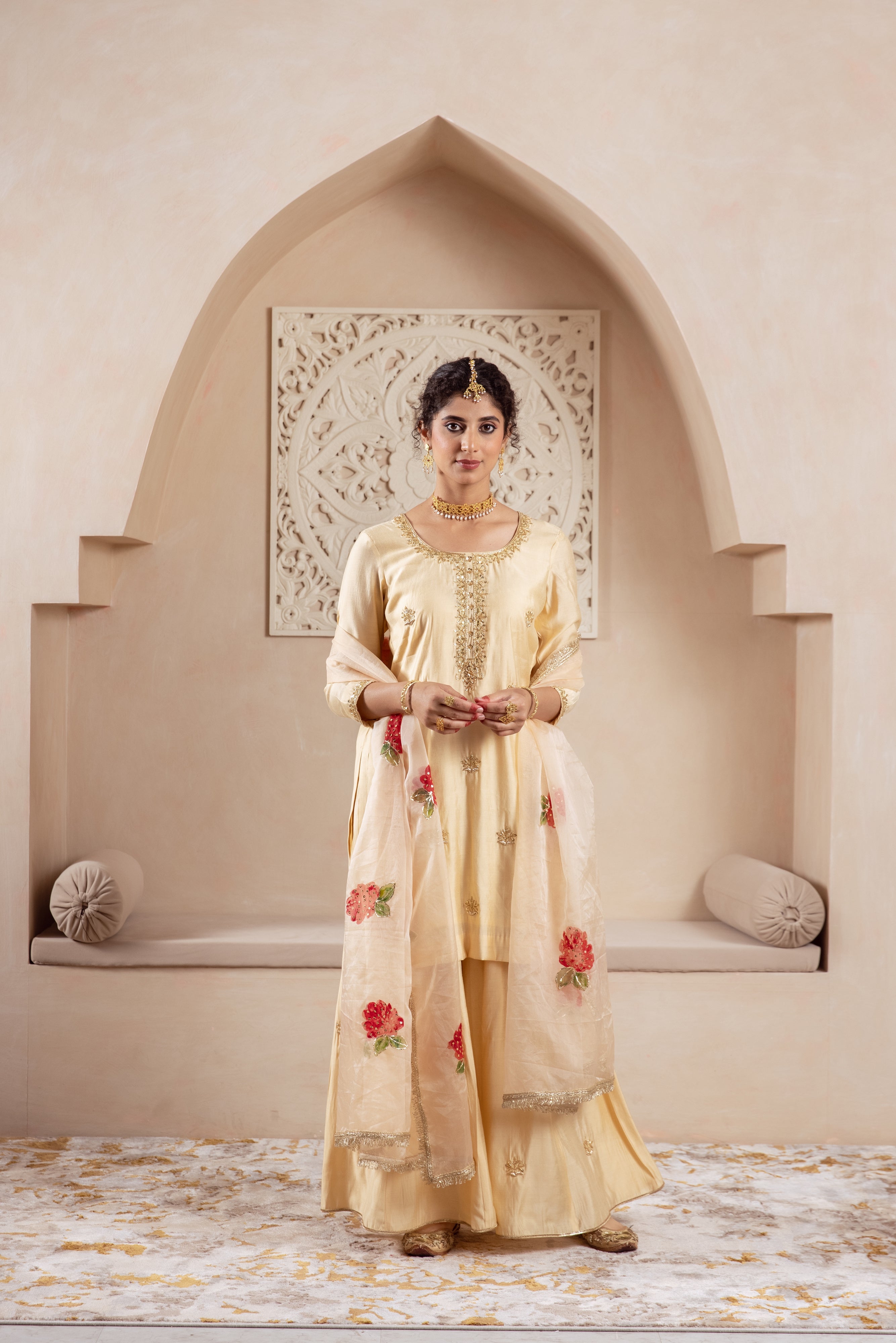 GULNAZ golden hand painted sharara set