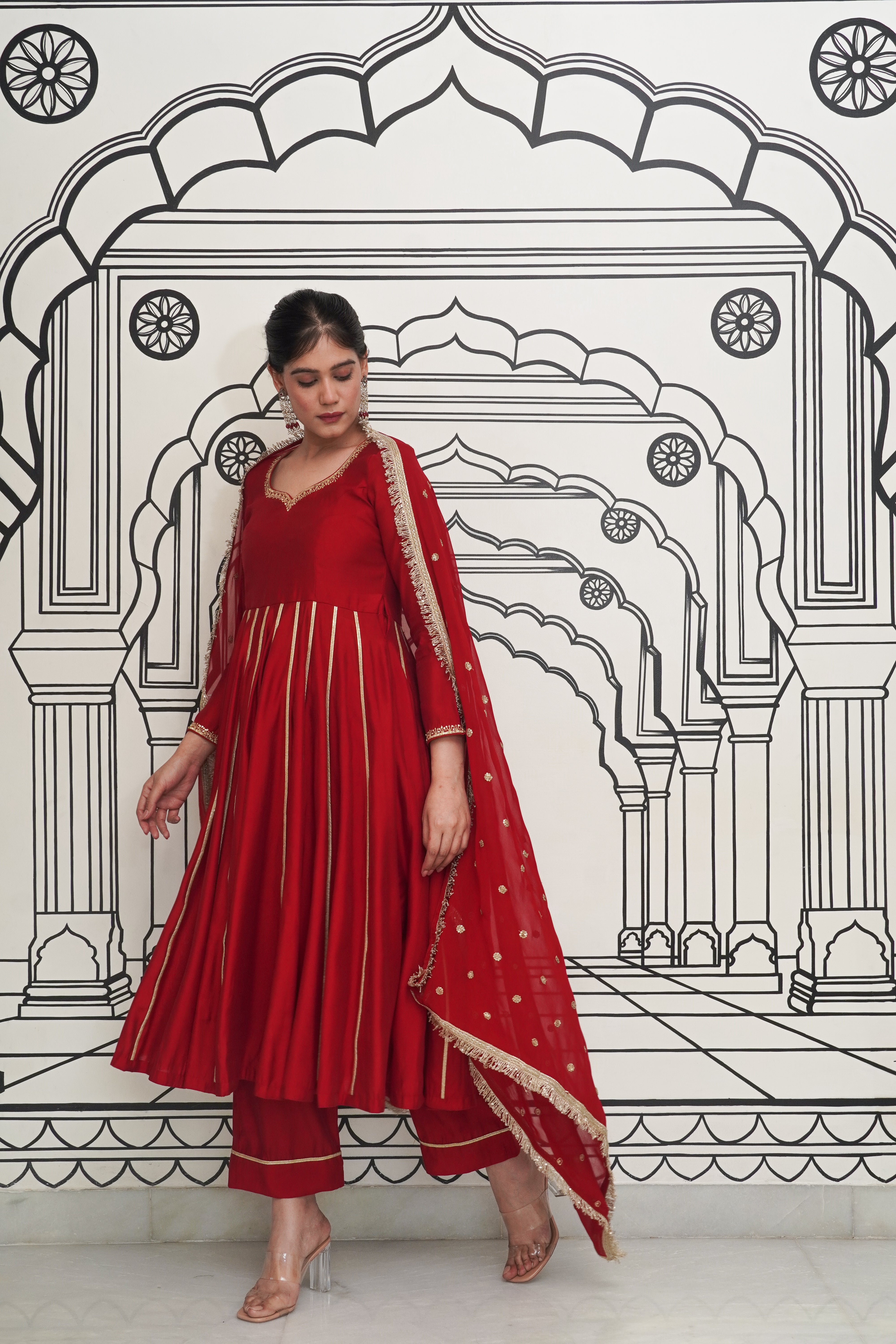 Afsana Maroon Anarkali Set