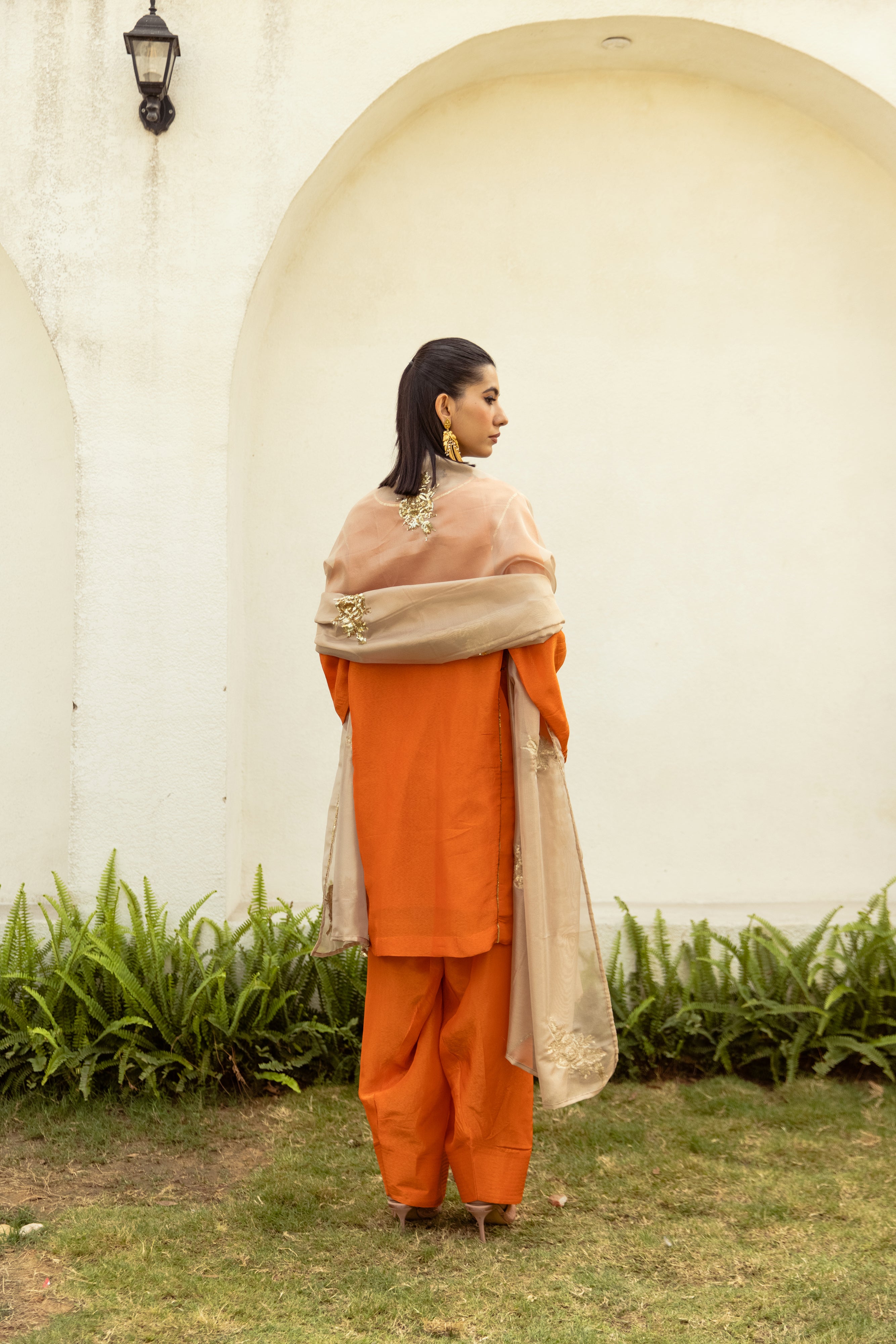 Noor Farshi Salwar Orange Set - Golden