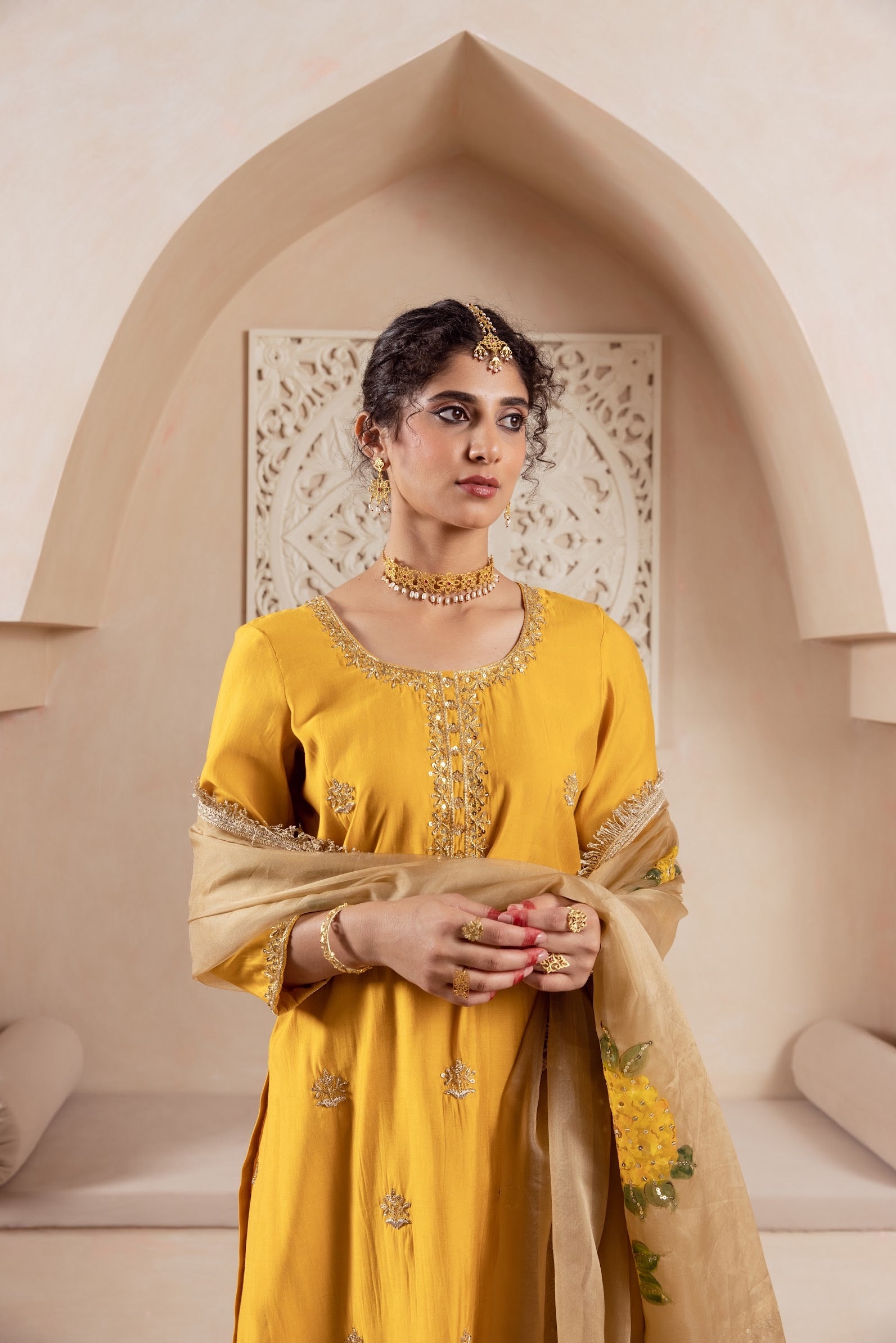 GULNAZ mustard hand painted sharara set