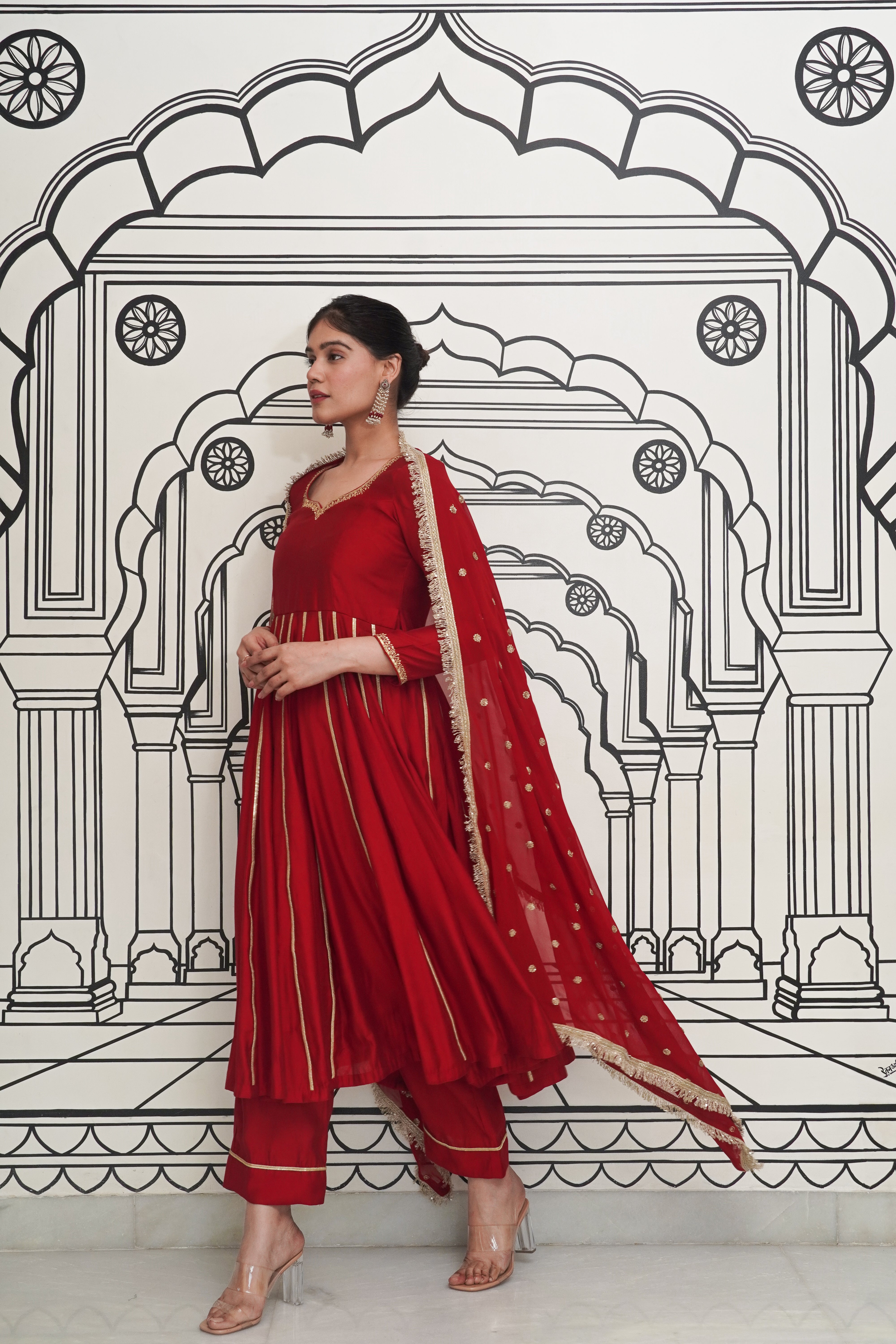 Afsana Maroon Anarkali Set