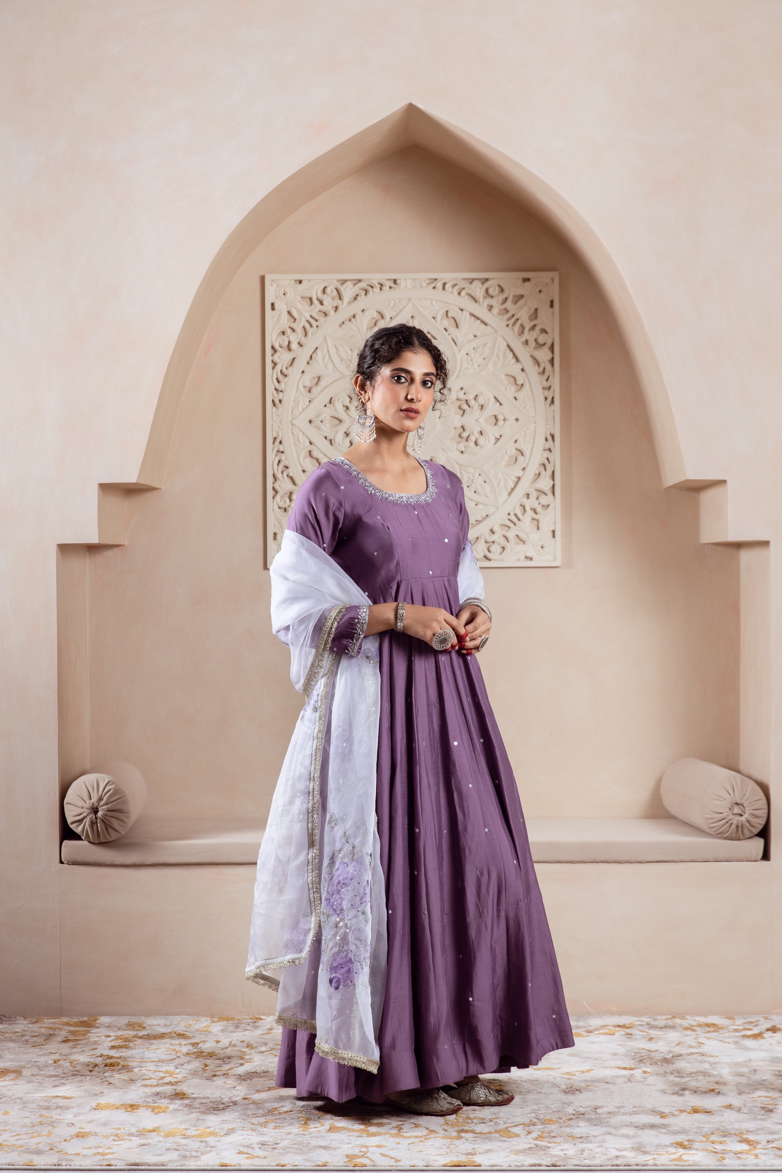 GULNAZ Mauve hand painted Anarkali set