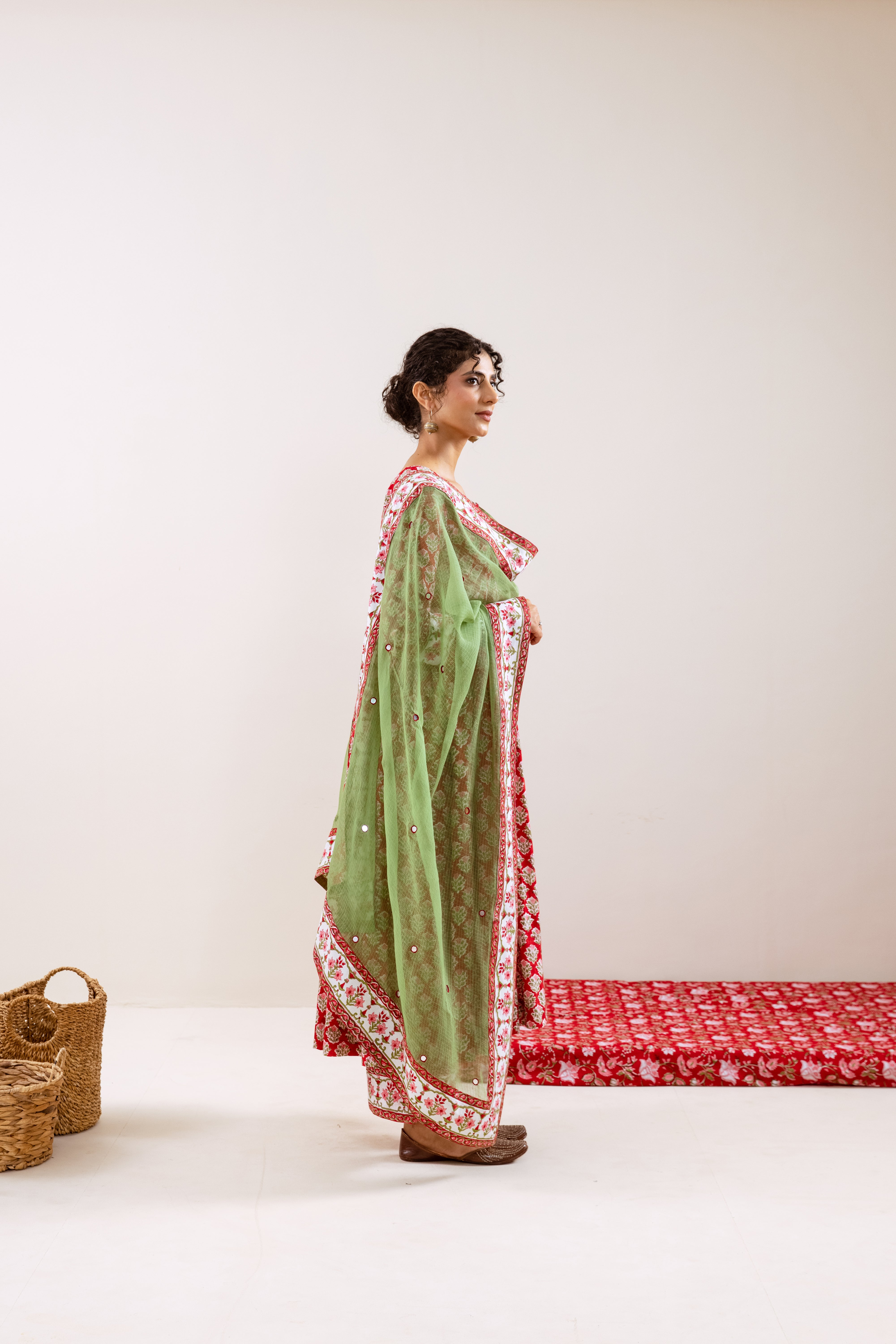 Bahara Red Hand Block Anarkali Set