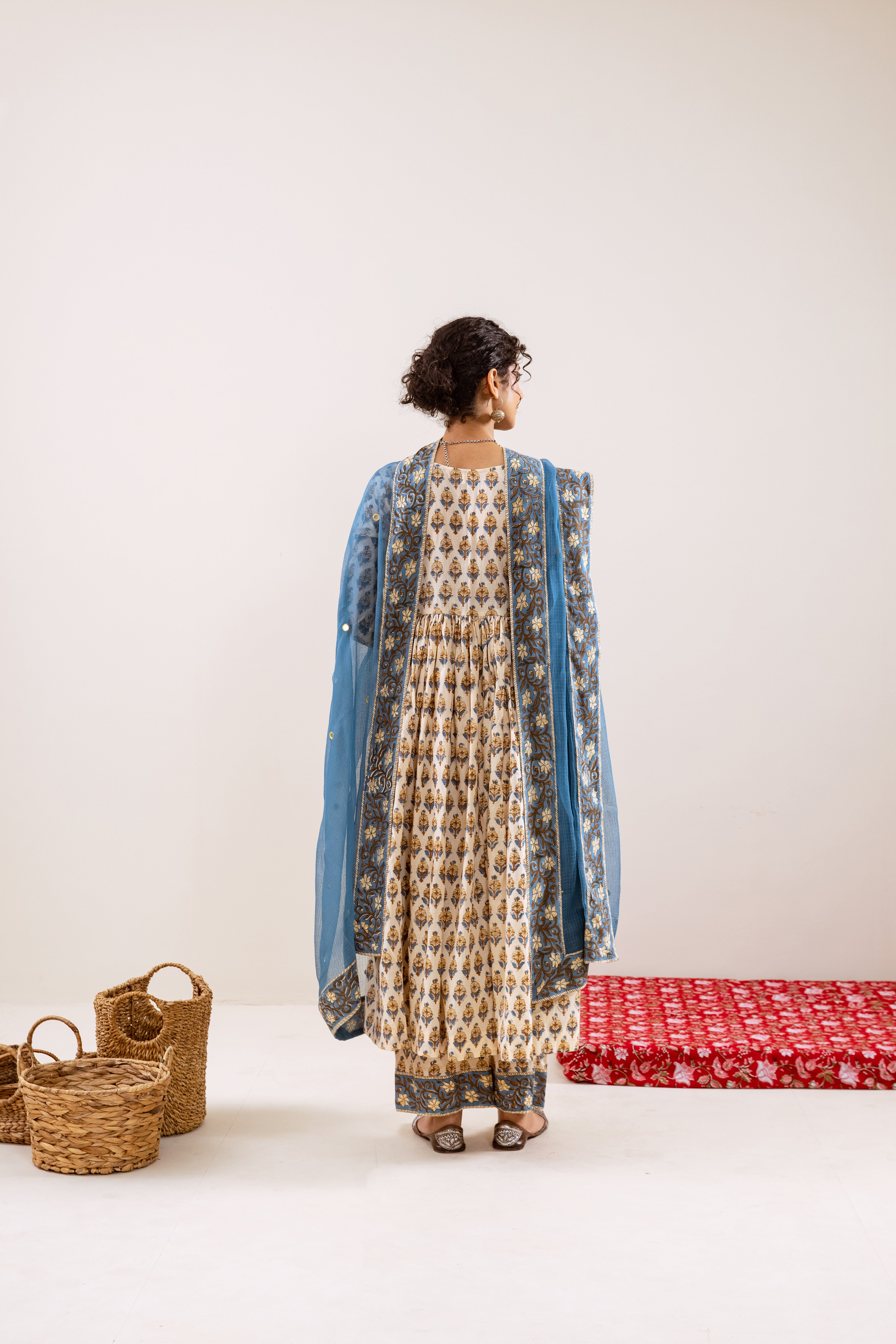 Bahara Blue Hand Block Anarkali Set