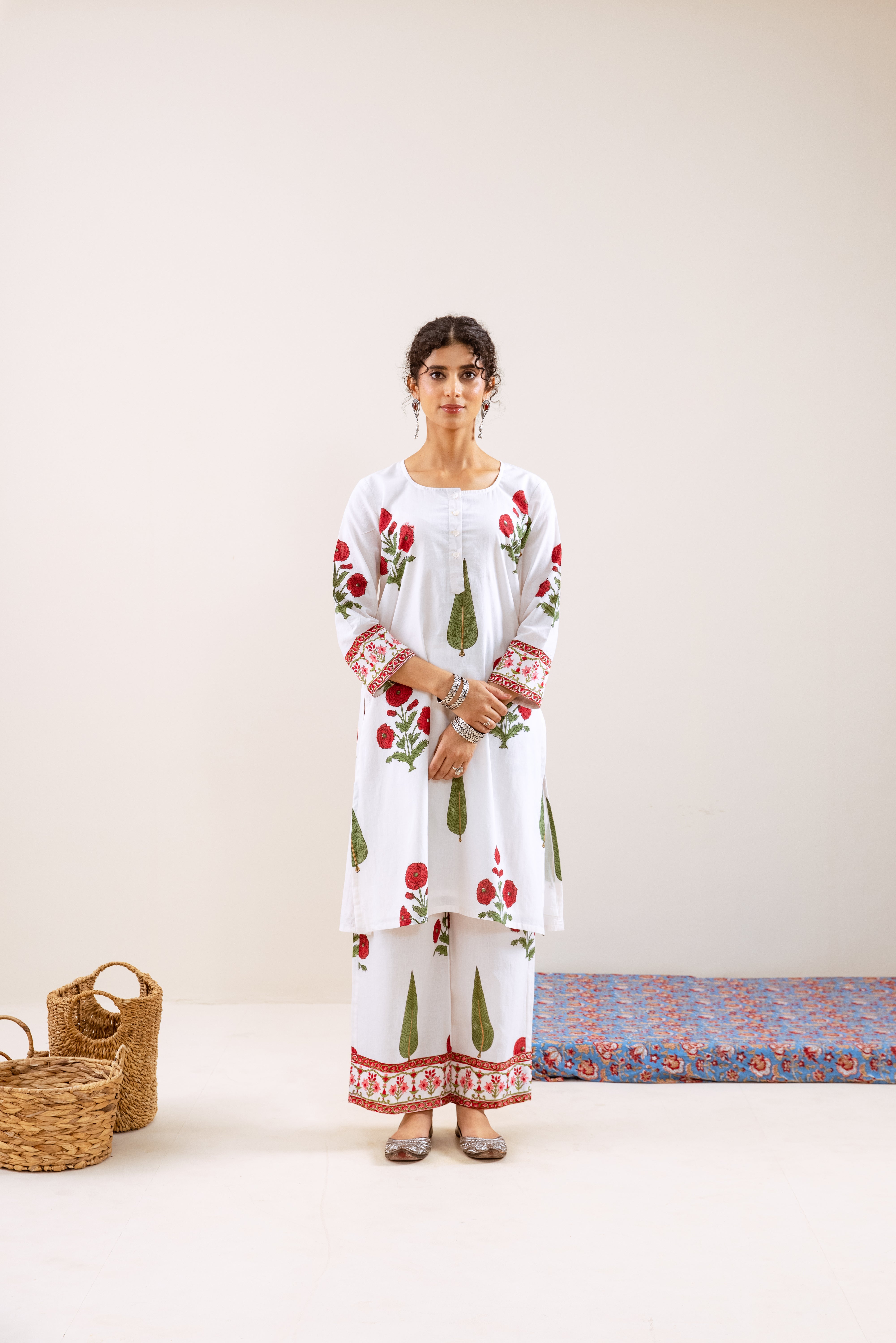 Bahara Red Mughal Motif kurta set