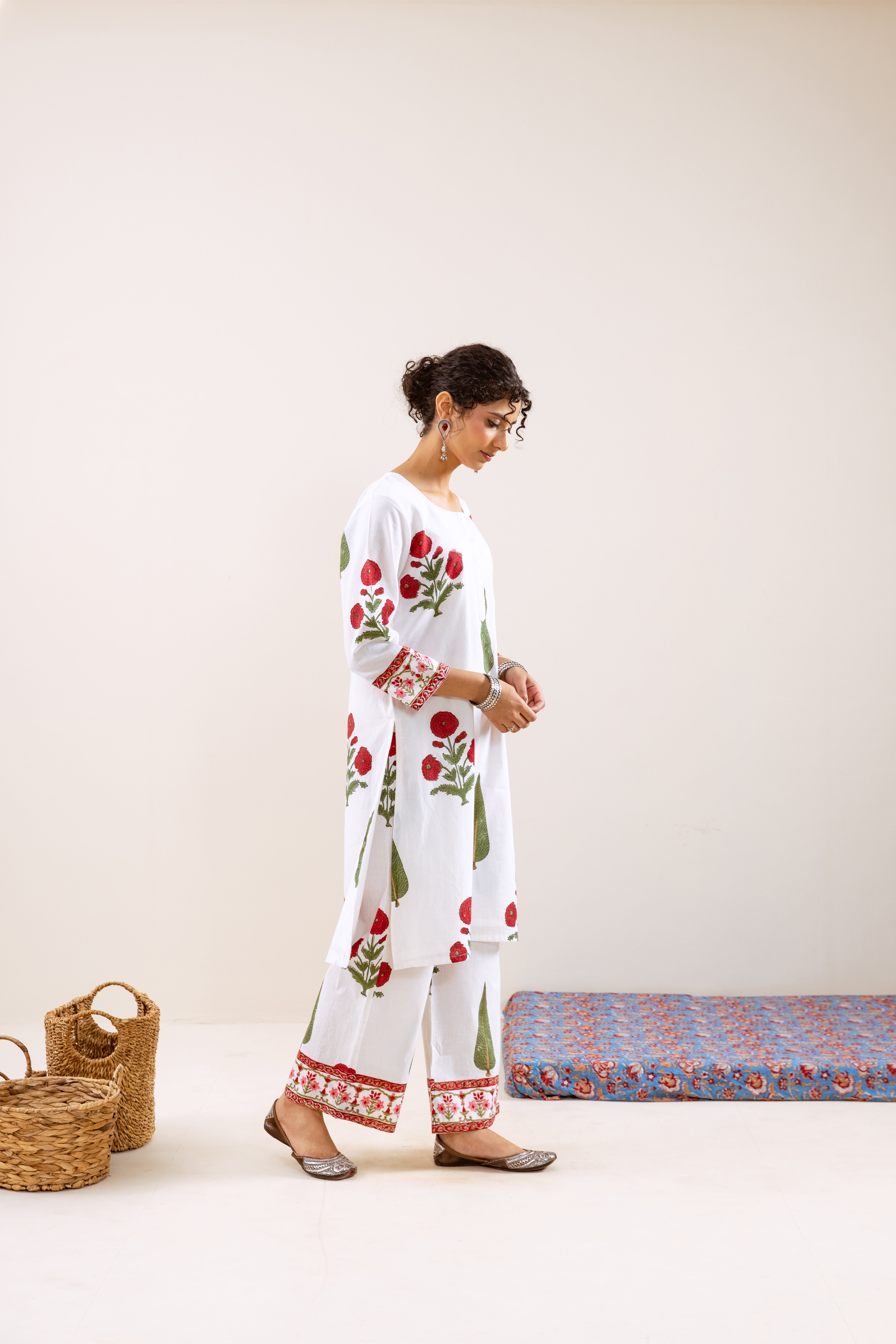 Bahara Red Mughal Motif kurta set