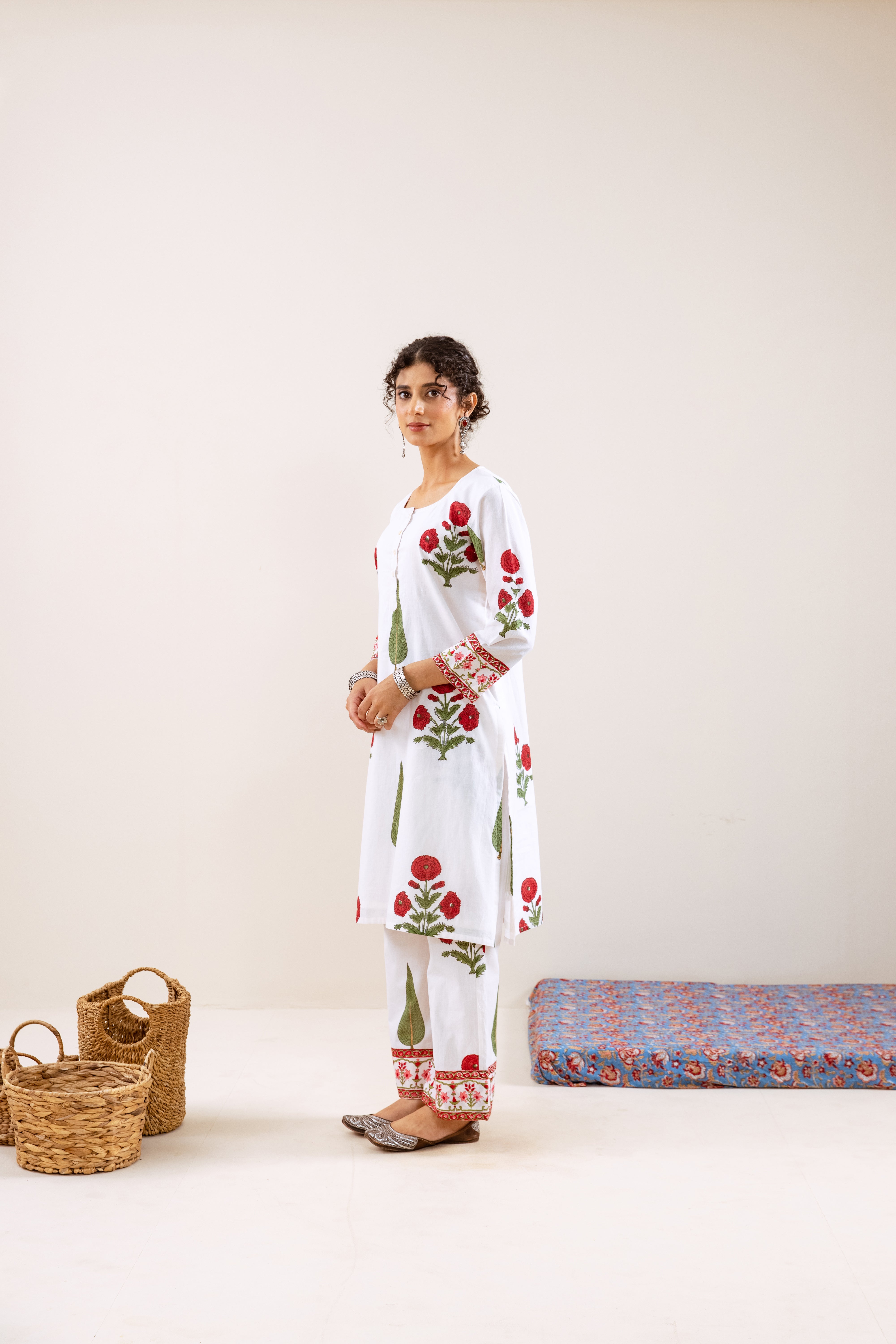 Bahara Red Mughal Motif kurta set